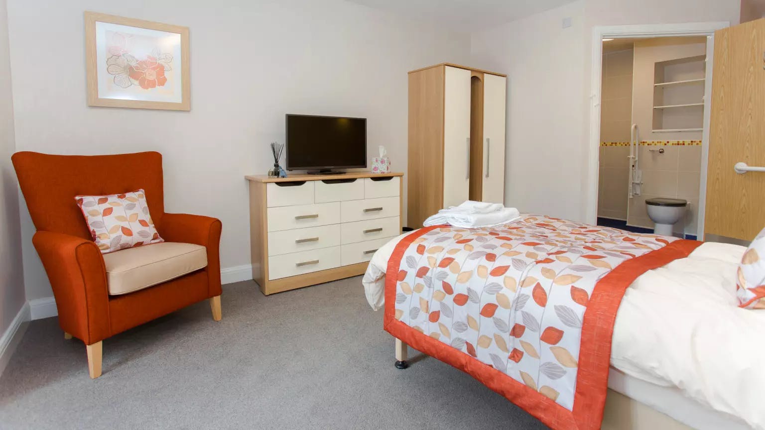 Bedroom of Anson Court care home in Welwyn Garden City, Hertfordshire