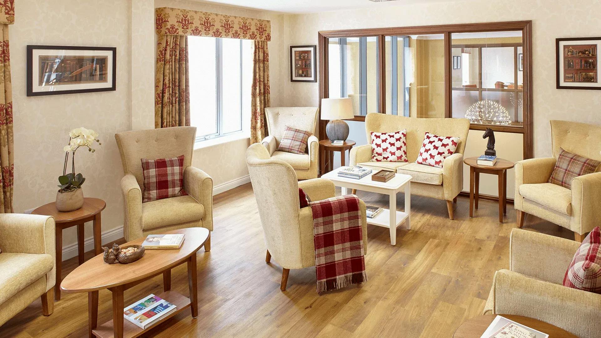 The communal area at Hawthorns Aldridge Care Home in Walsall, Staffordshire