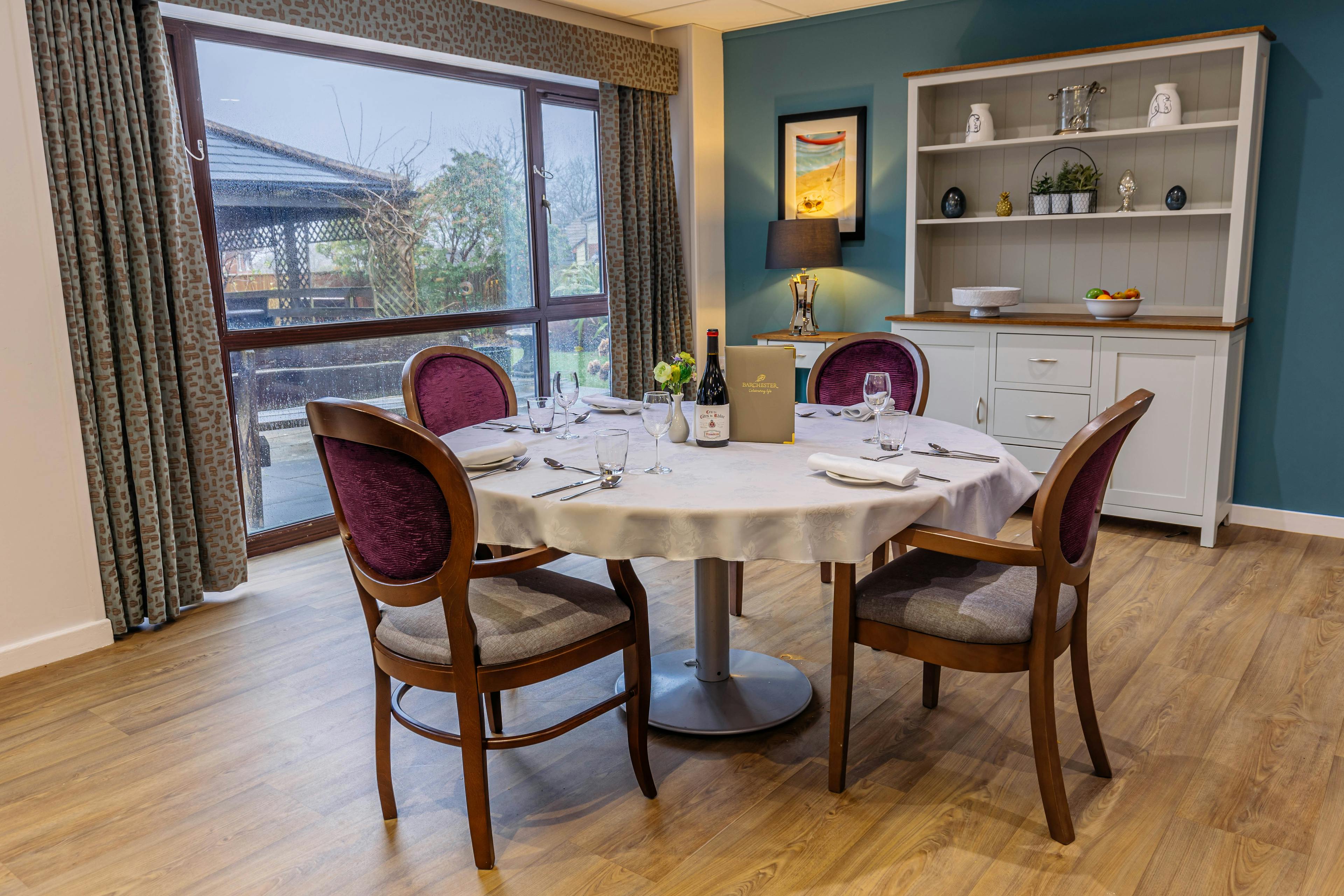Dining area of Awel-y-Mor Care Home in Swansea, South Glamorgan