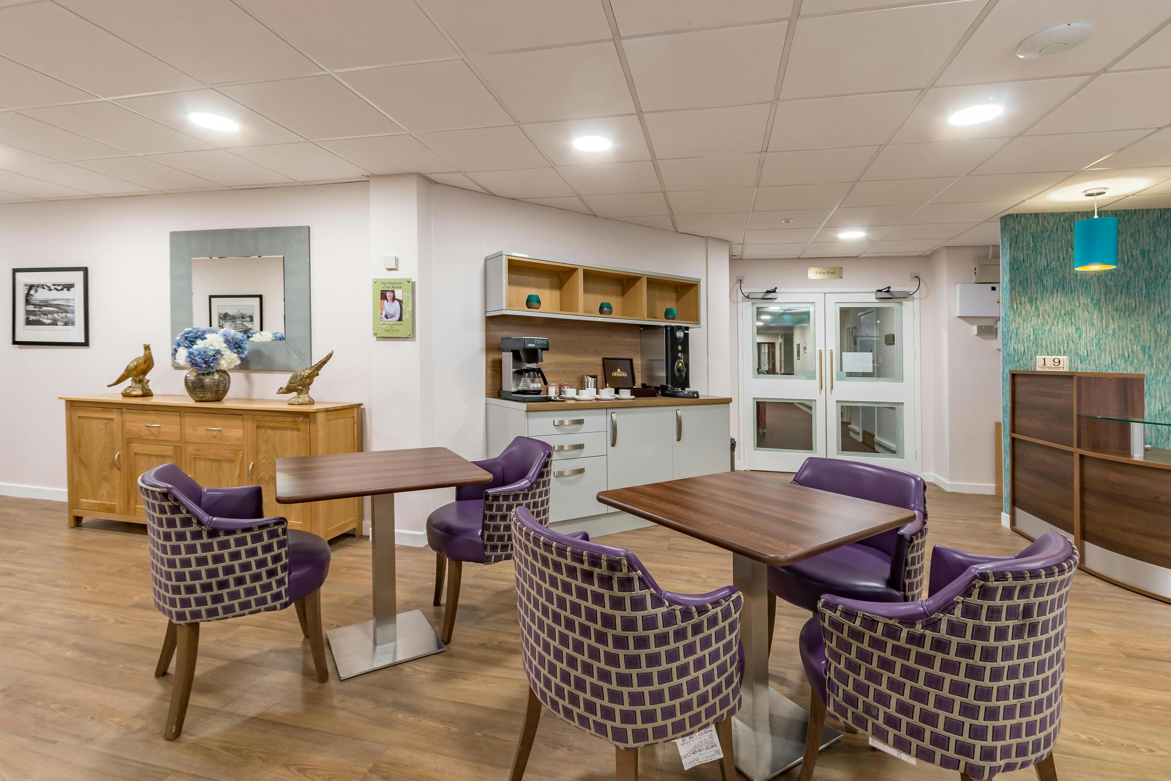 Dining area of Hafan-Y-Coed Care Home in Llanelli, Wales
