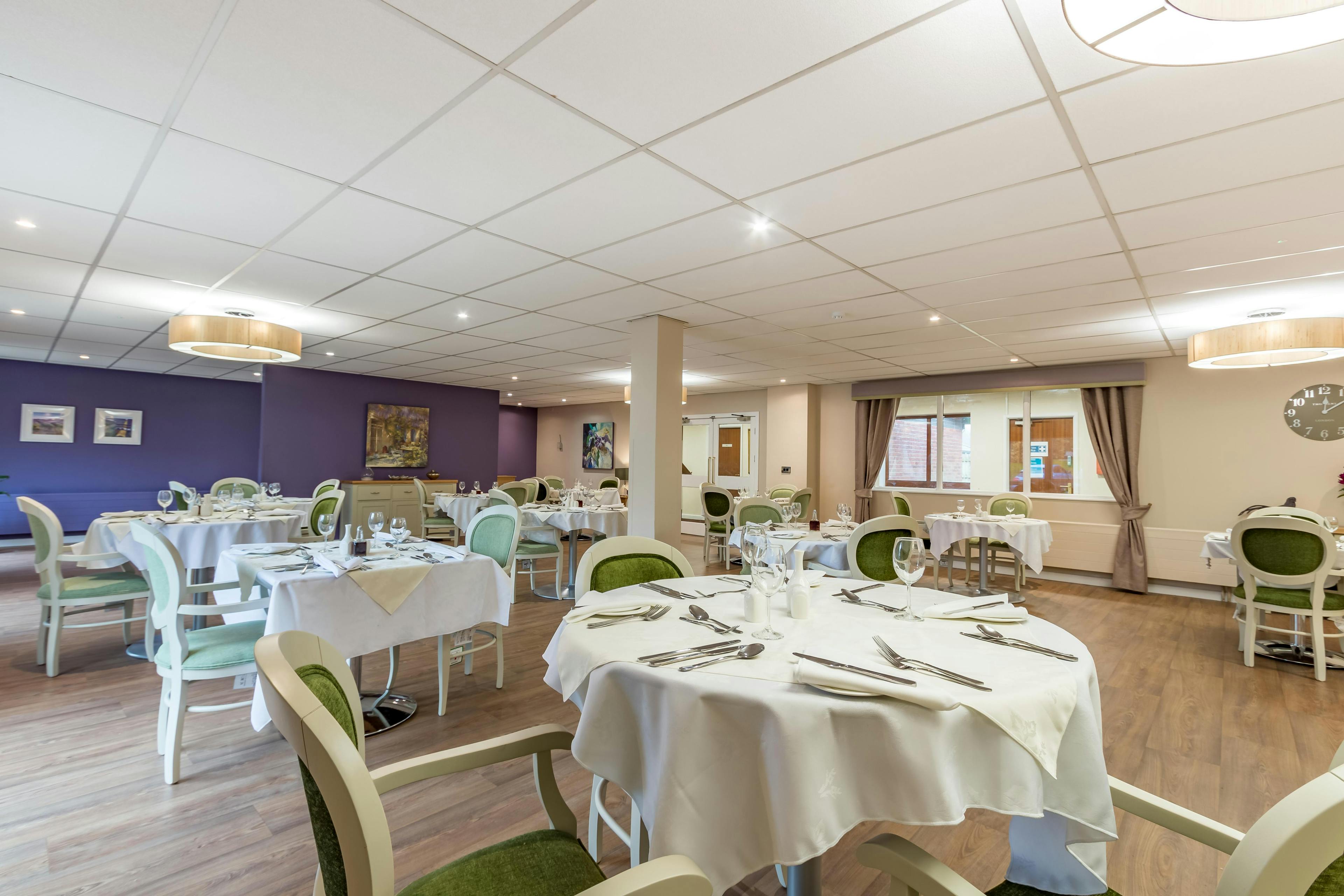 Dining room of Hafan-Y-Coed Care Home in Llanelli, Wales