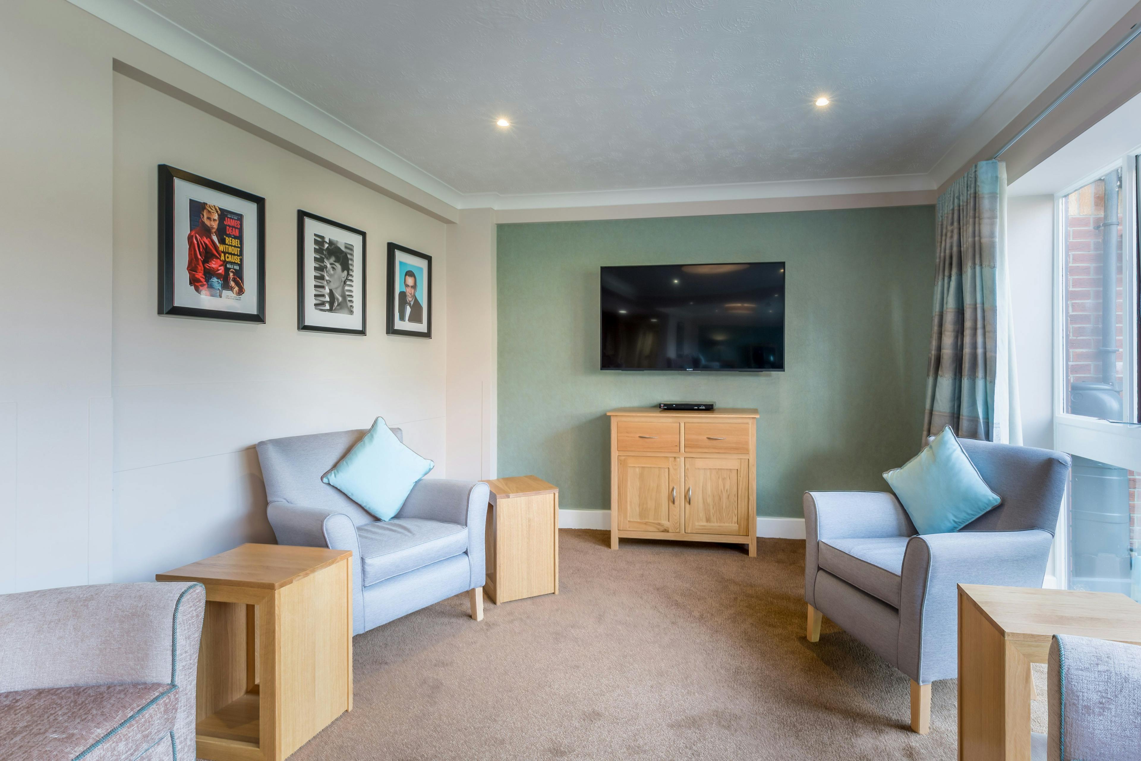 Communal Lounge at Leonard Lodge Care Home in Brentwood, Essex