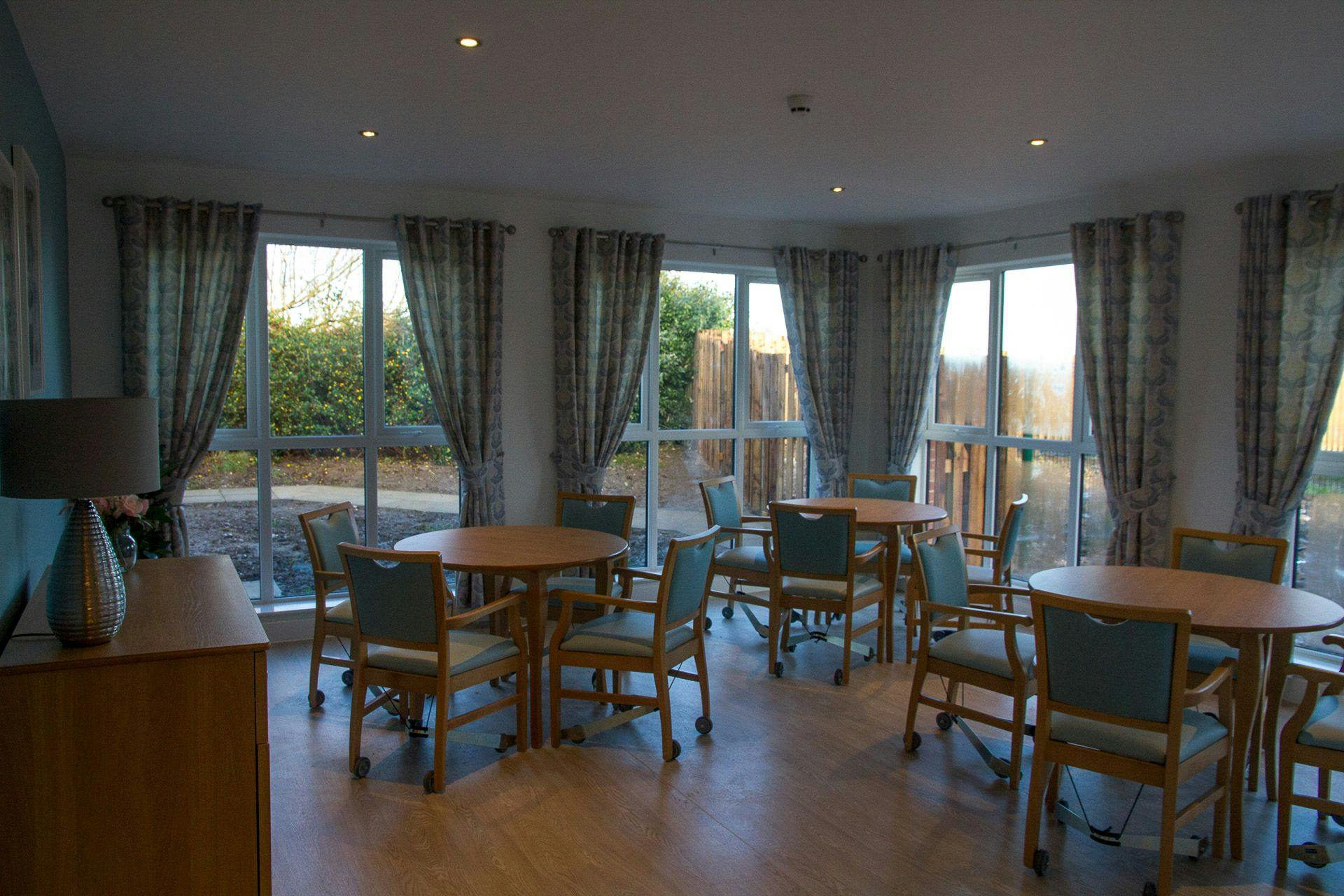 Dining area of Bispham Garden care home in Blackpool, Lancashire