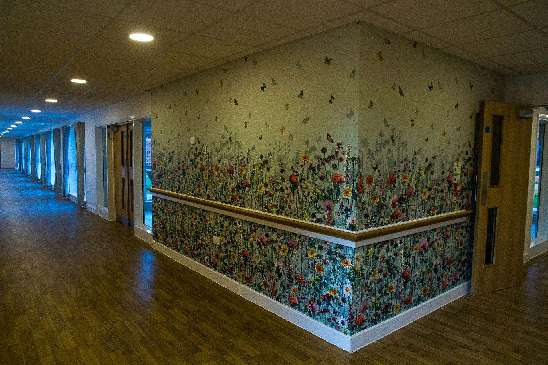 Hallway of Bispham Garden care home in Blackpool, Lancashire