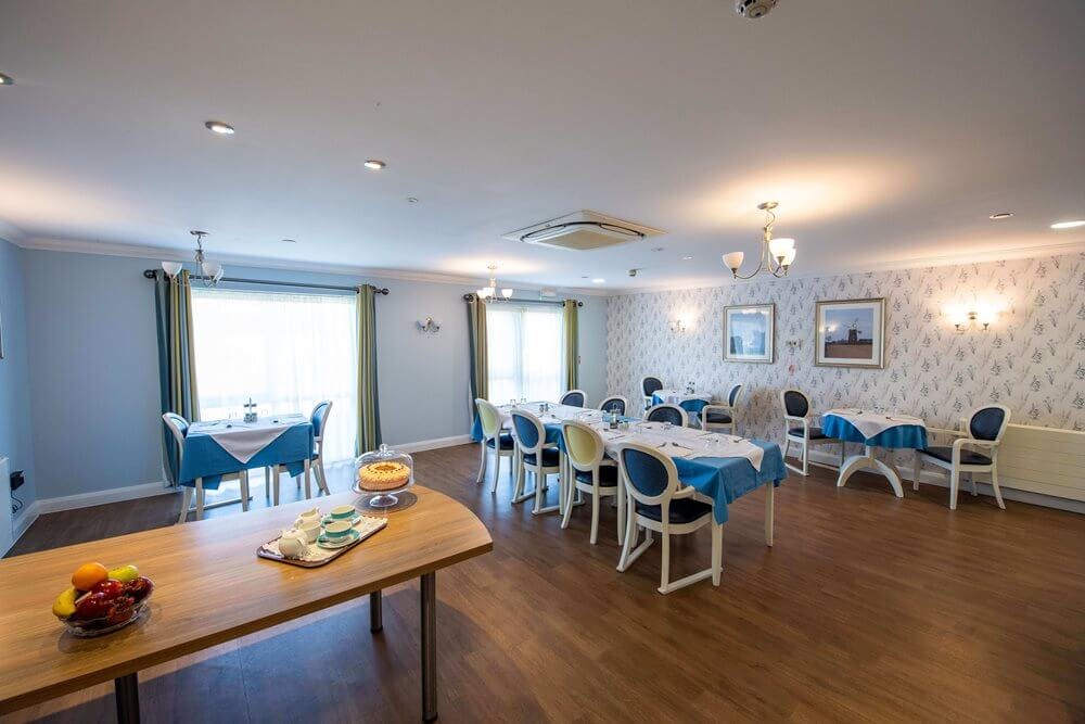 Dining area of Britten Court care home in Lowestoft, Suffolk
