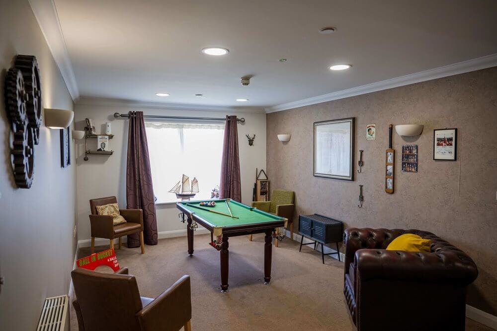 Games room of Britten Court care home in Lowestoft, Suffolk