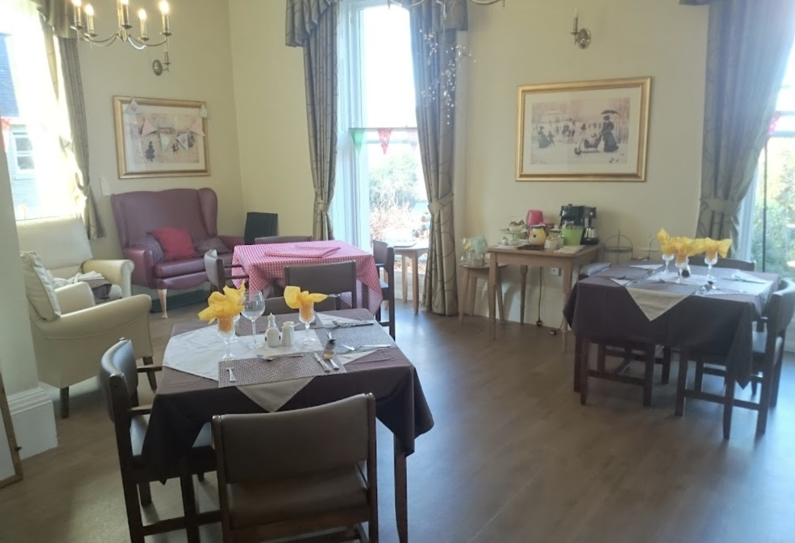 Dining room of Cleveland House care home in Huddersfield, West Yorkshire