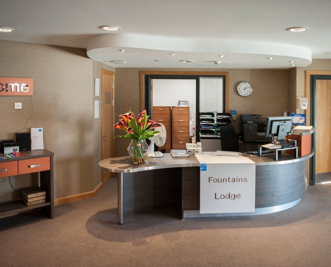 The reception area at Fountains Lodge Care Home in Tunbridge Wells, Kent