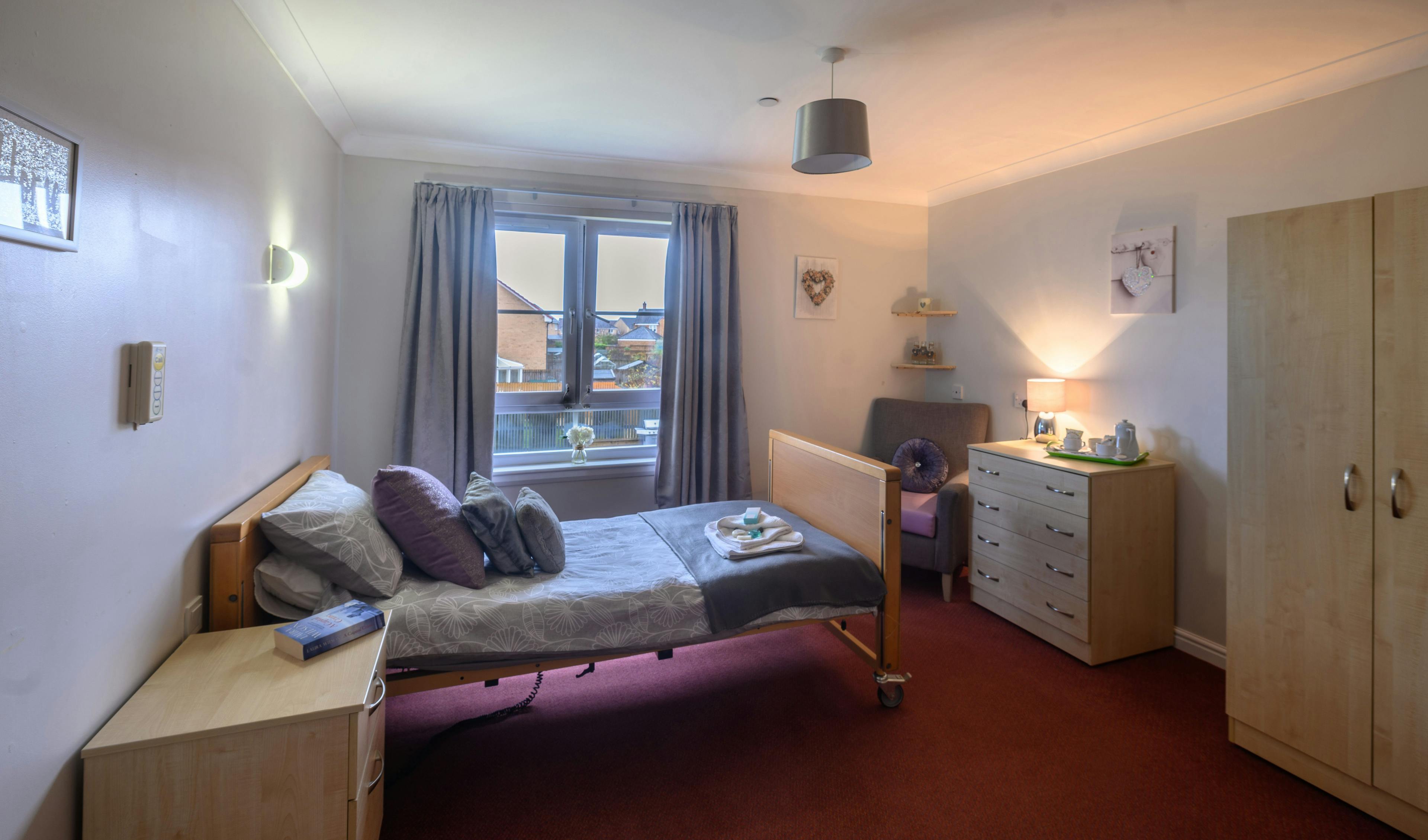 Bedroom of Caledonian Court Care Home in Falkirk, Scotland