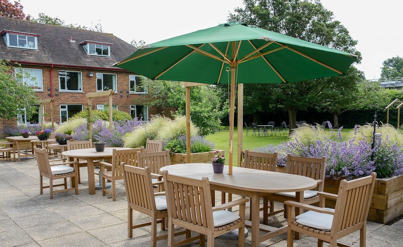 Terrace of Castle Dene care home in Bournemouth, Hampshire