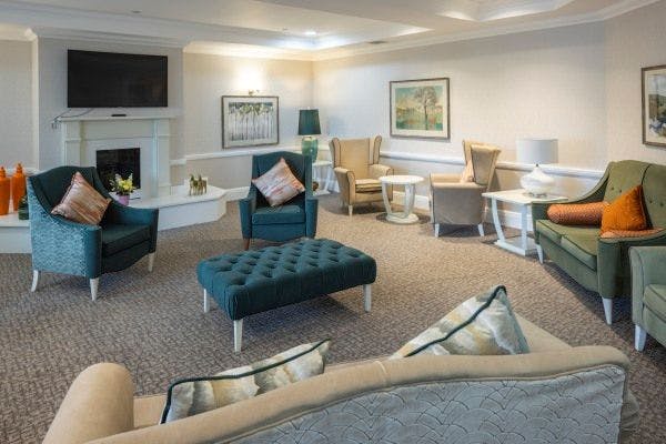 Lounge of Llys Cynoed care home in Cardiff, Wales