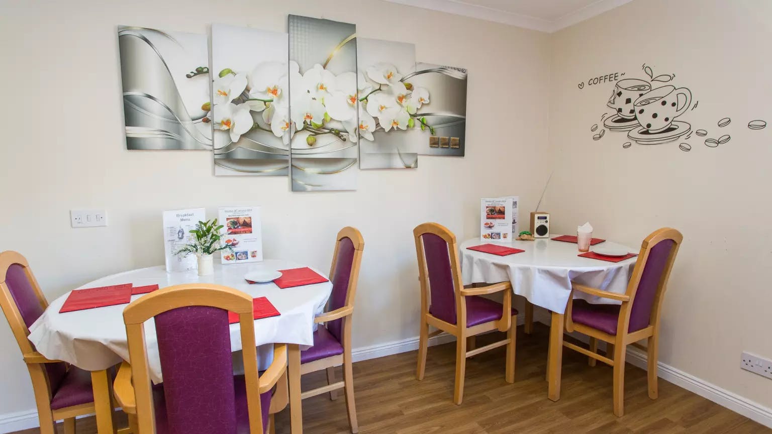 Dining area of Courtland Lodge care home in Watford, Hertfordshire