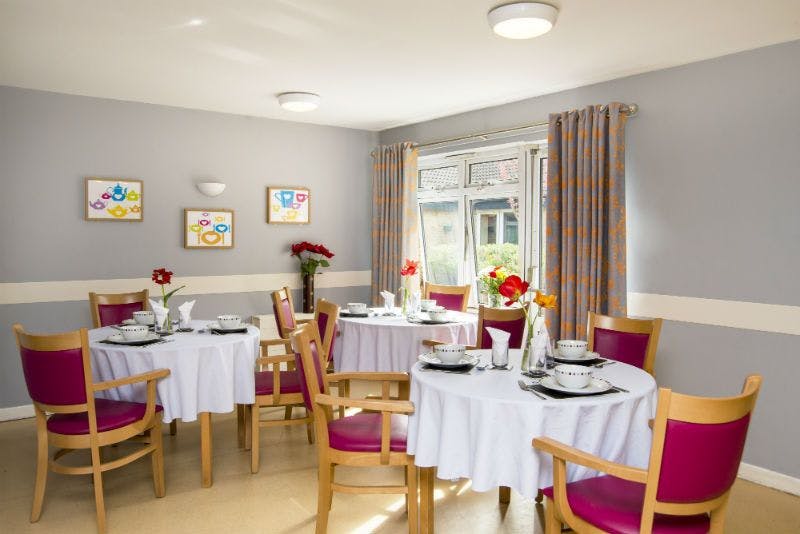 Dining room of Cumberland care home in Mitcham, Greater London