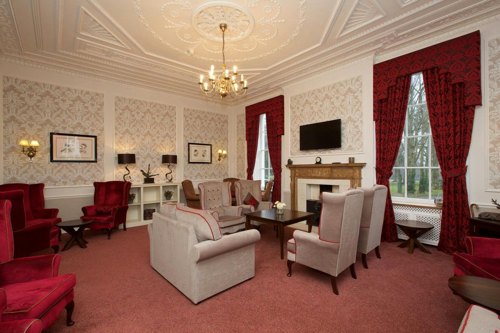 Communal Lounge at Davenham Hall Care Home in Northwhich, Cheshire