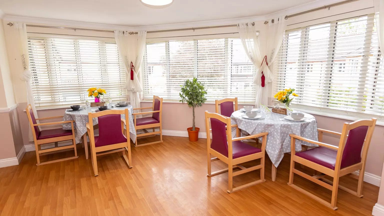 Dining room of Fosse House care home in St Albans, Hertfordshire