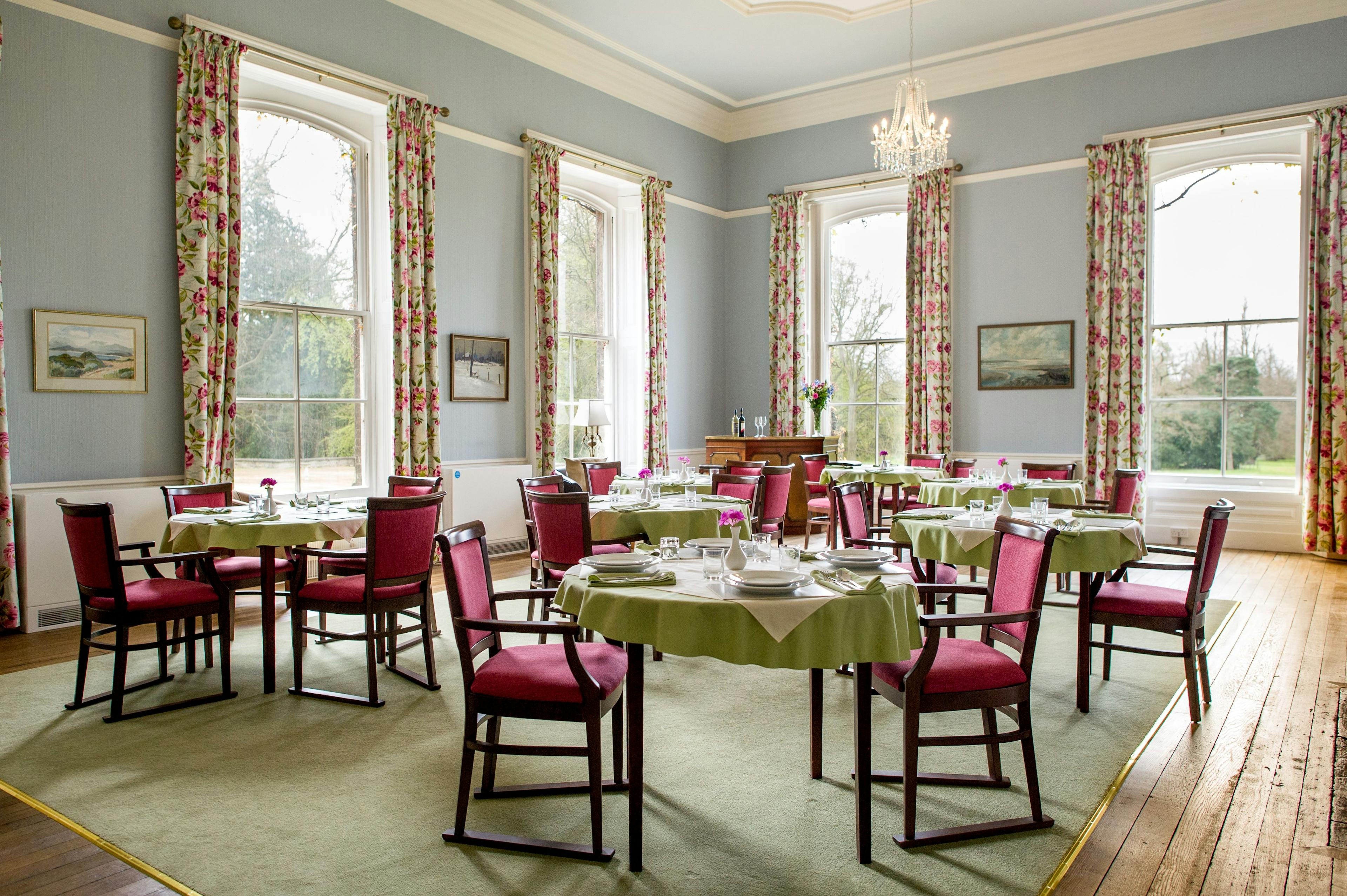 Dining room of Stowlangtoft Hall in Bury St Edmunds, Suffolk