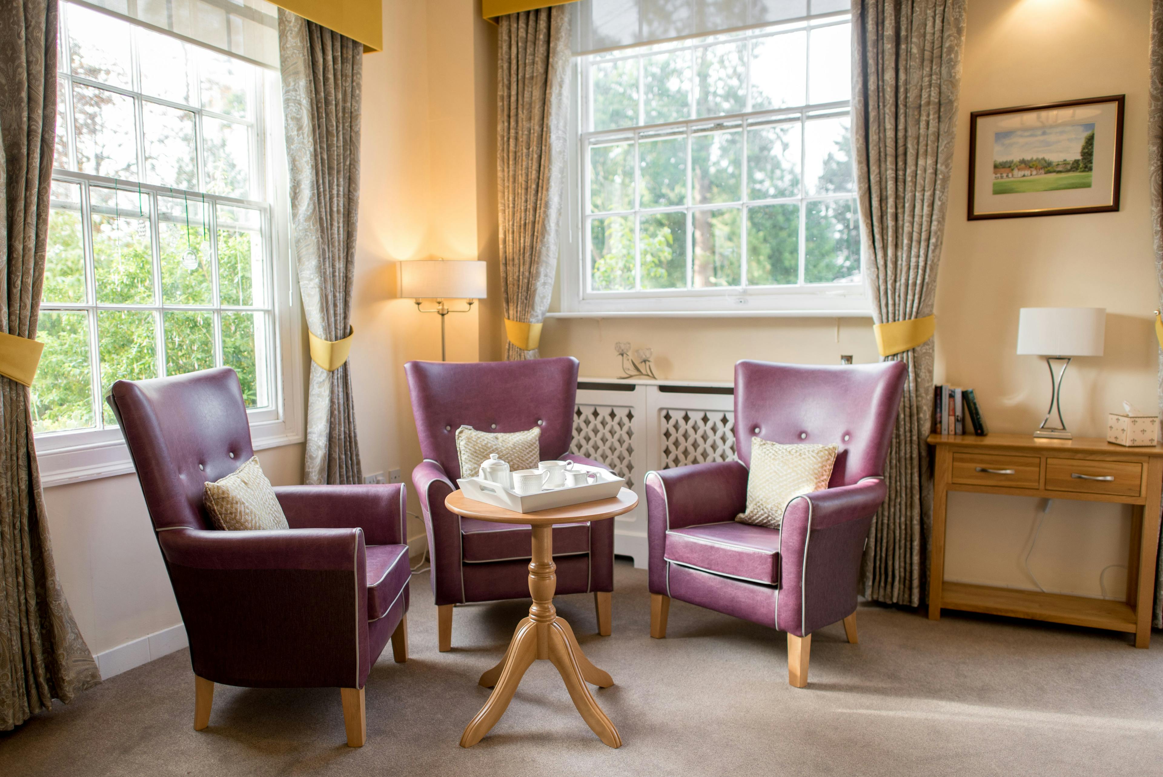 Lounge of Halstead Hall care home in Braintree, Essex