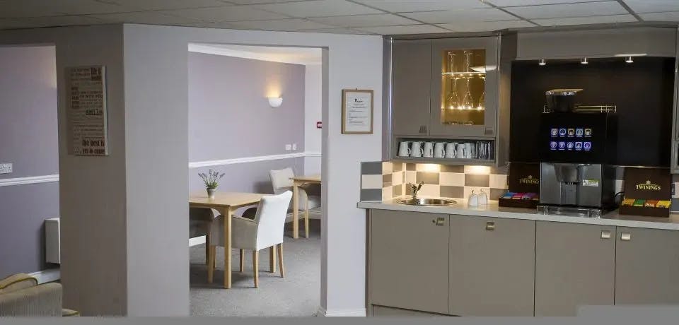Kitchen area of Ty Porth care home in Porth, Wales