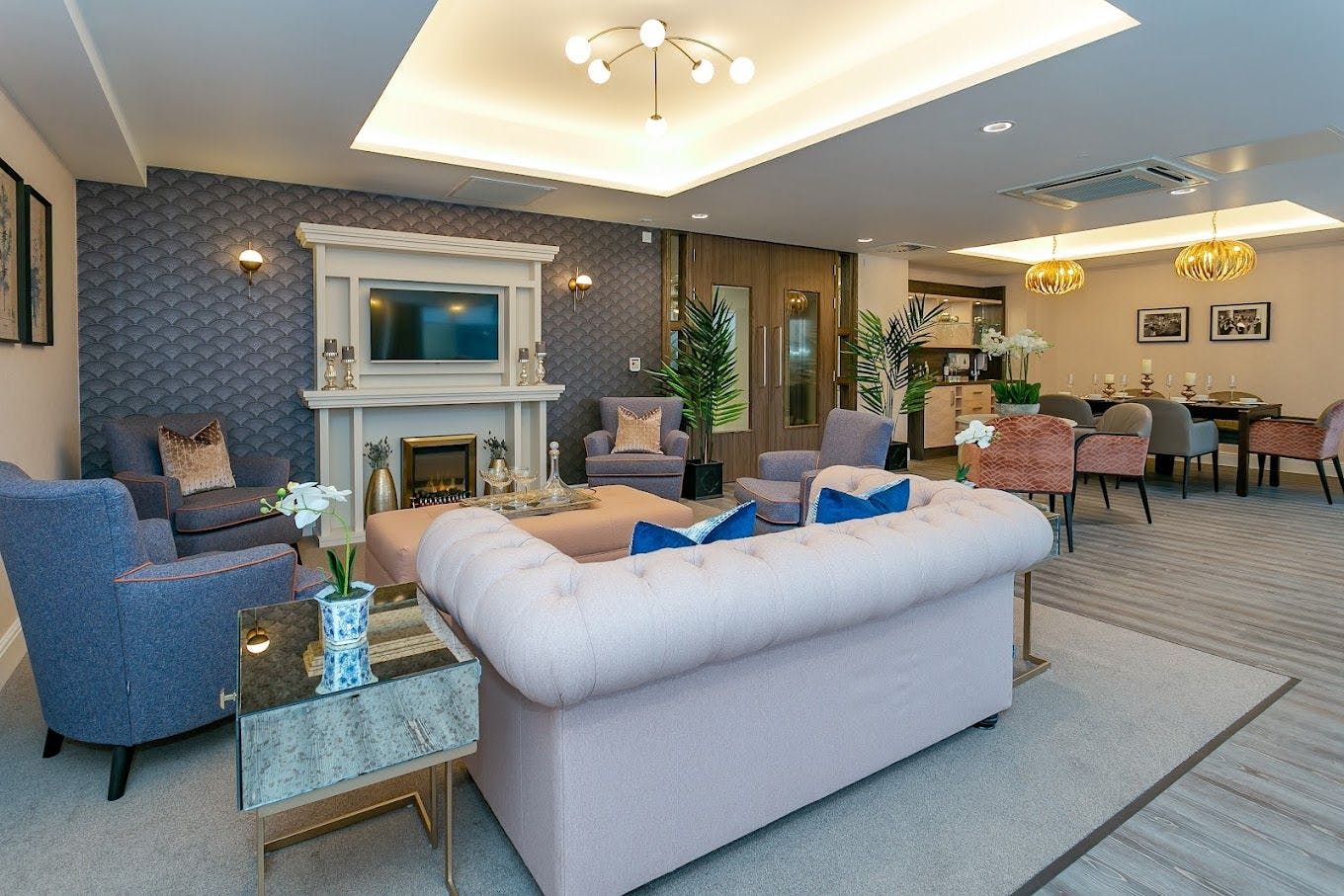 Lounge of Harcourt Gardens care home in Harrogate, Yorkshire