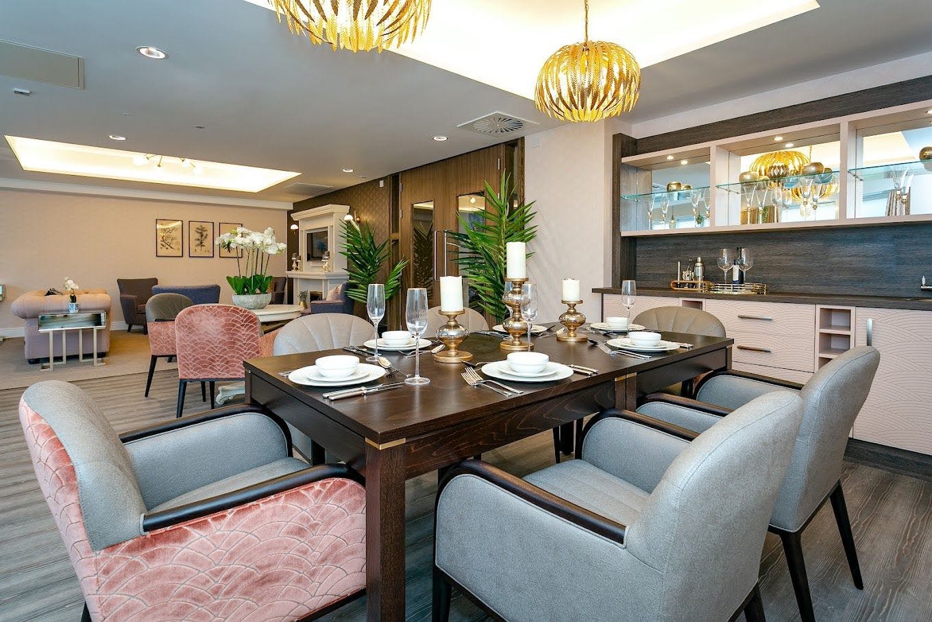 Dining area of Harcourt Gardens care home in Harrogate, Yorkshire