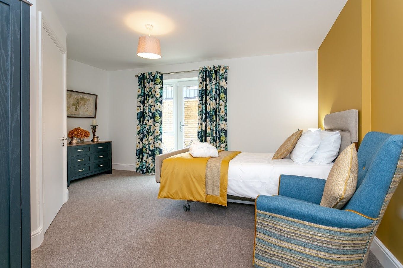 Bedroom of Harcourt Gardens care home in Harrogate, Yorkshire