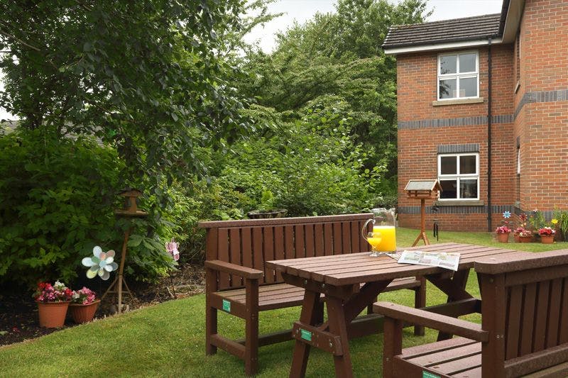 Garden of Hollins Park Care Home in Macclesfield, Cheshire East