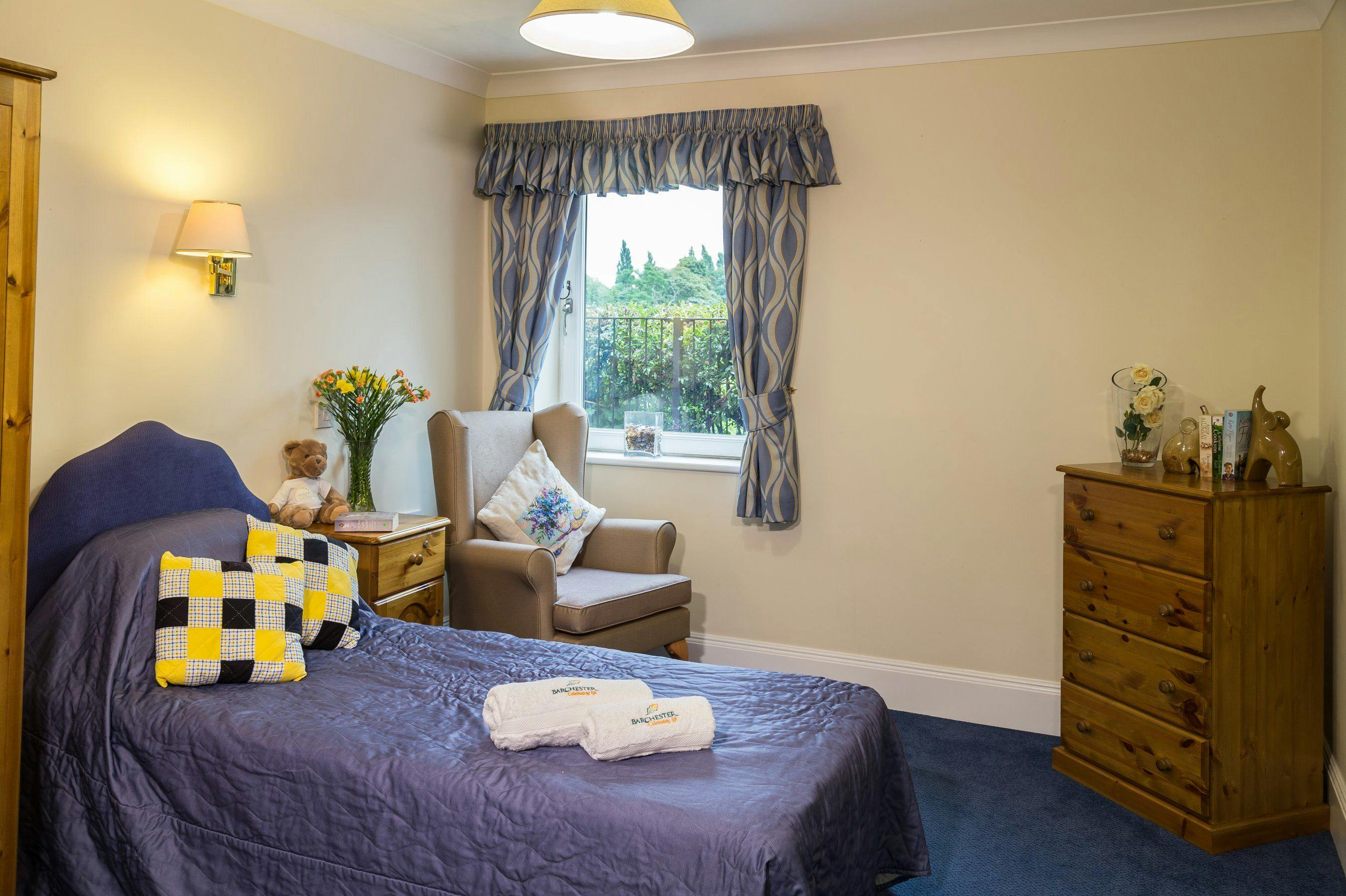 Bedroom at North Park Care Home in Darlington, North East England