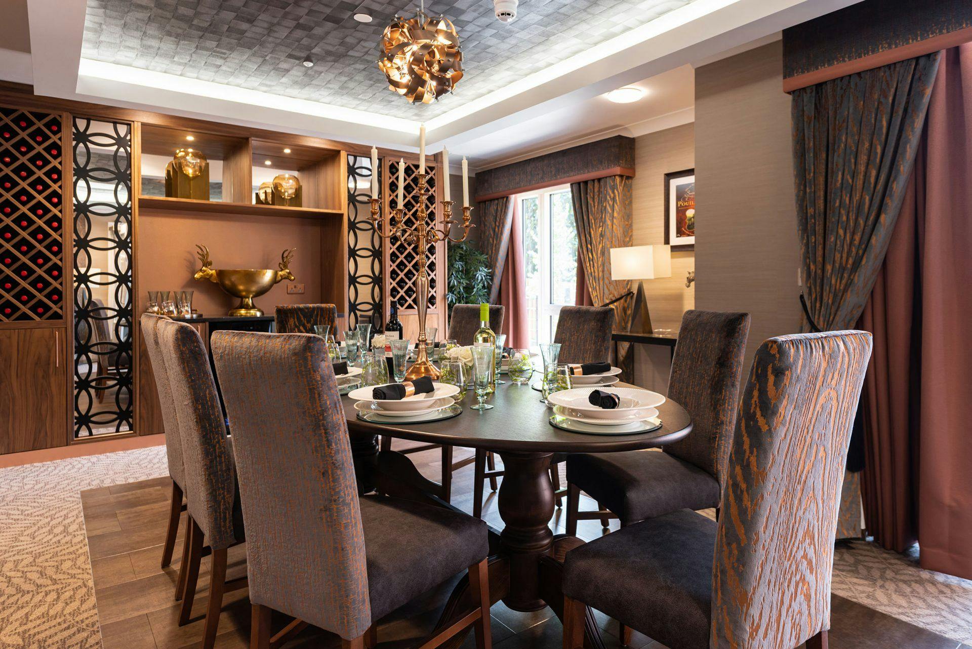 Dining room of Lakeview Grange care home in Chichester, West Sussex