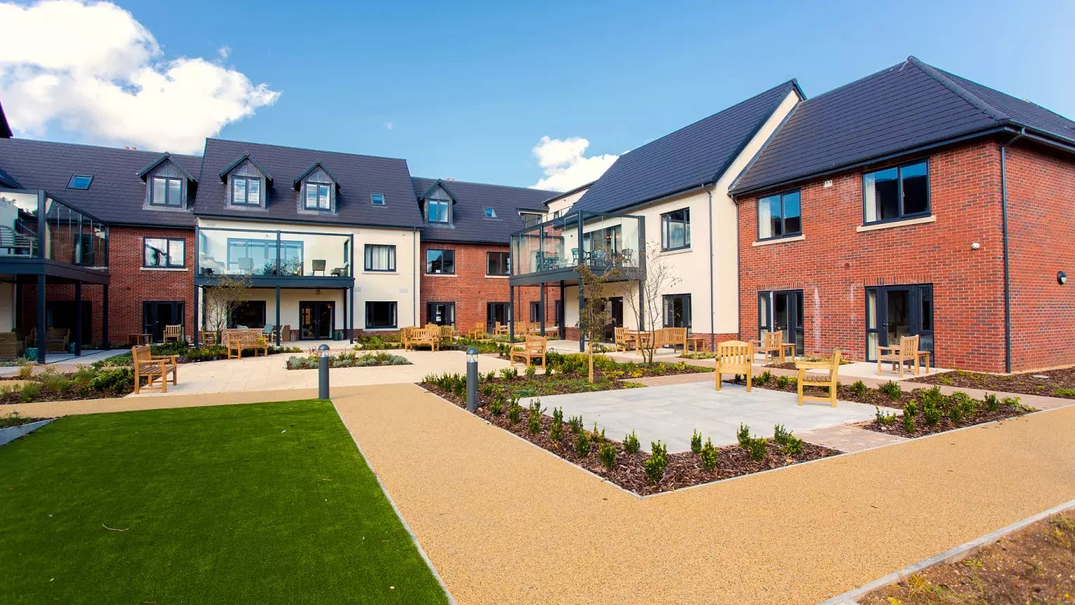 Exterior of Mantels Court care home in Biggleswade, Bedfordshire