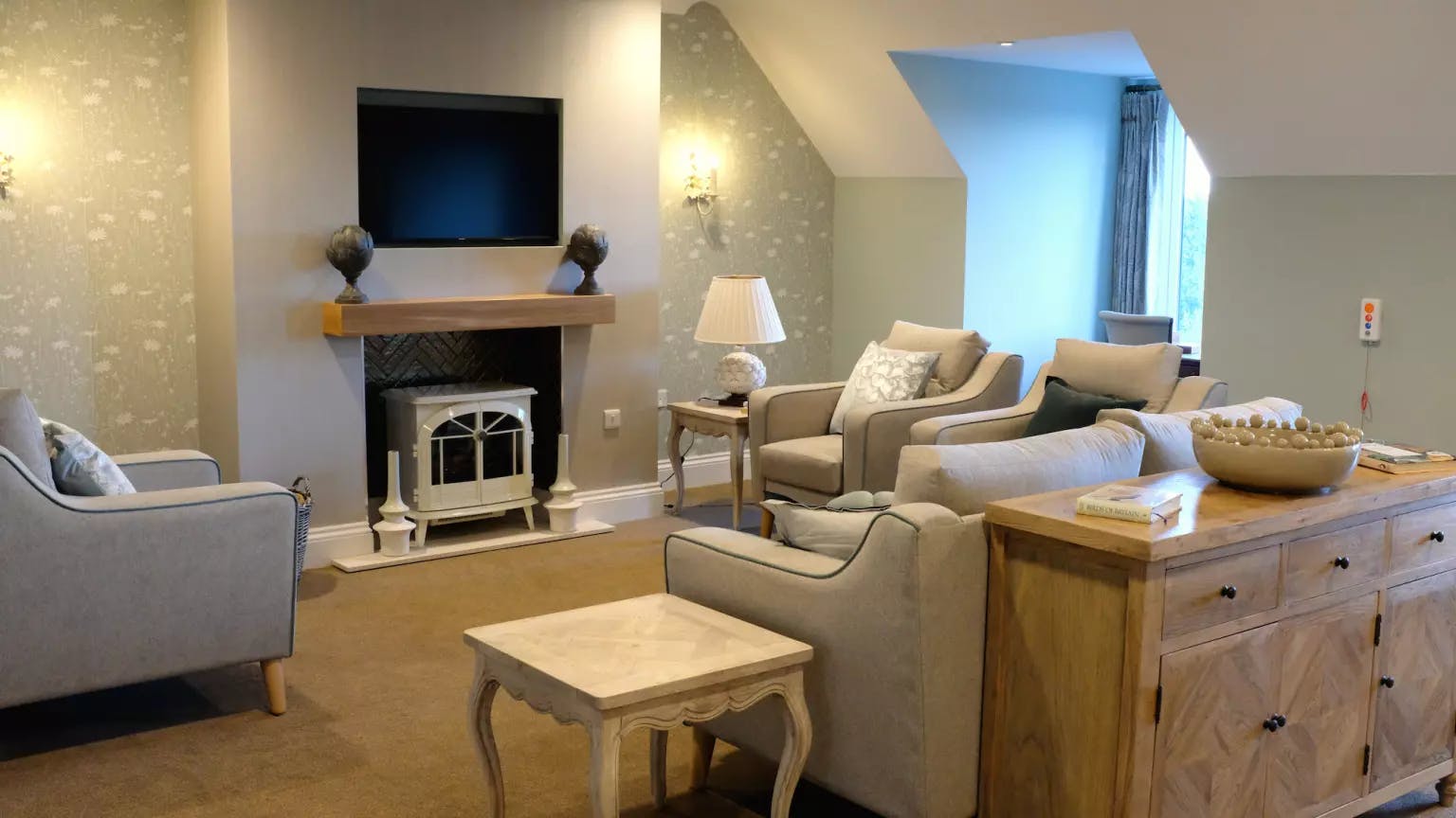 Lounge of Mantels Court care home in Biggleswade, Bedfordshire