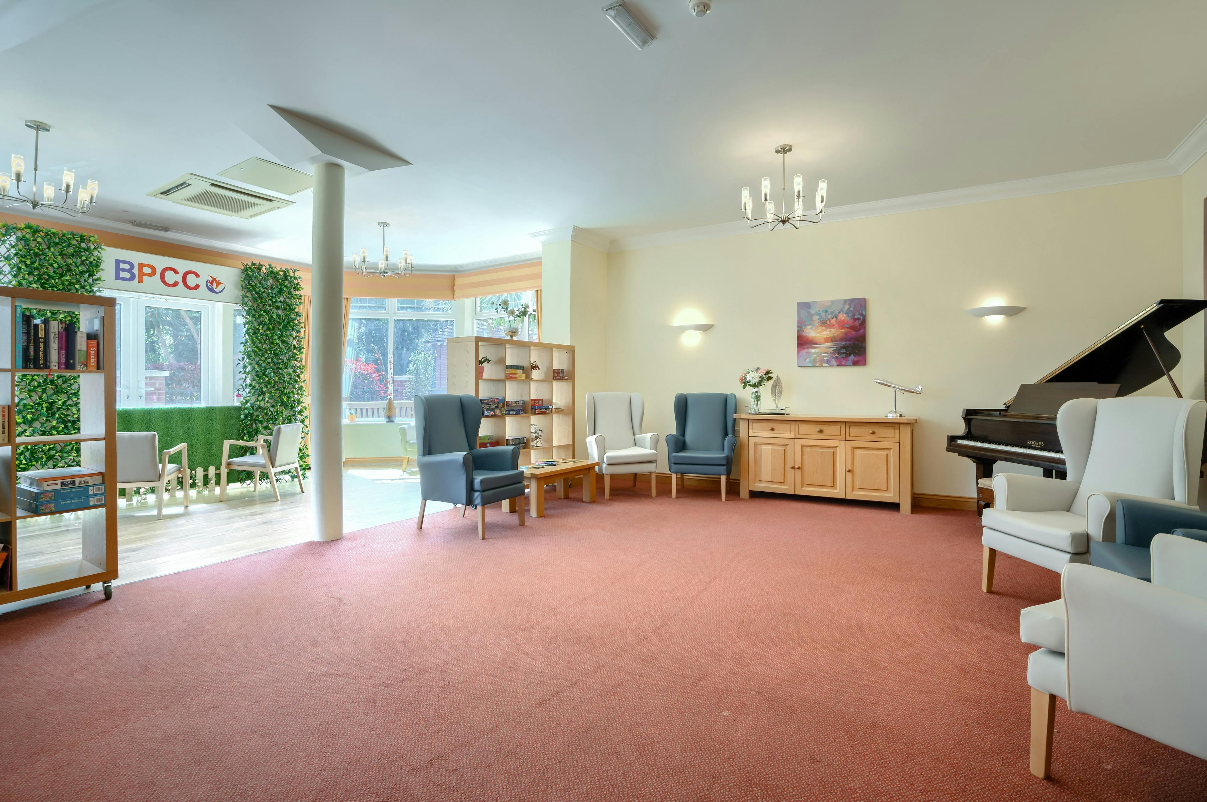 Lounge area of Branksome Park care home in Poole, Dorset