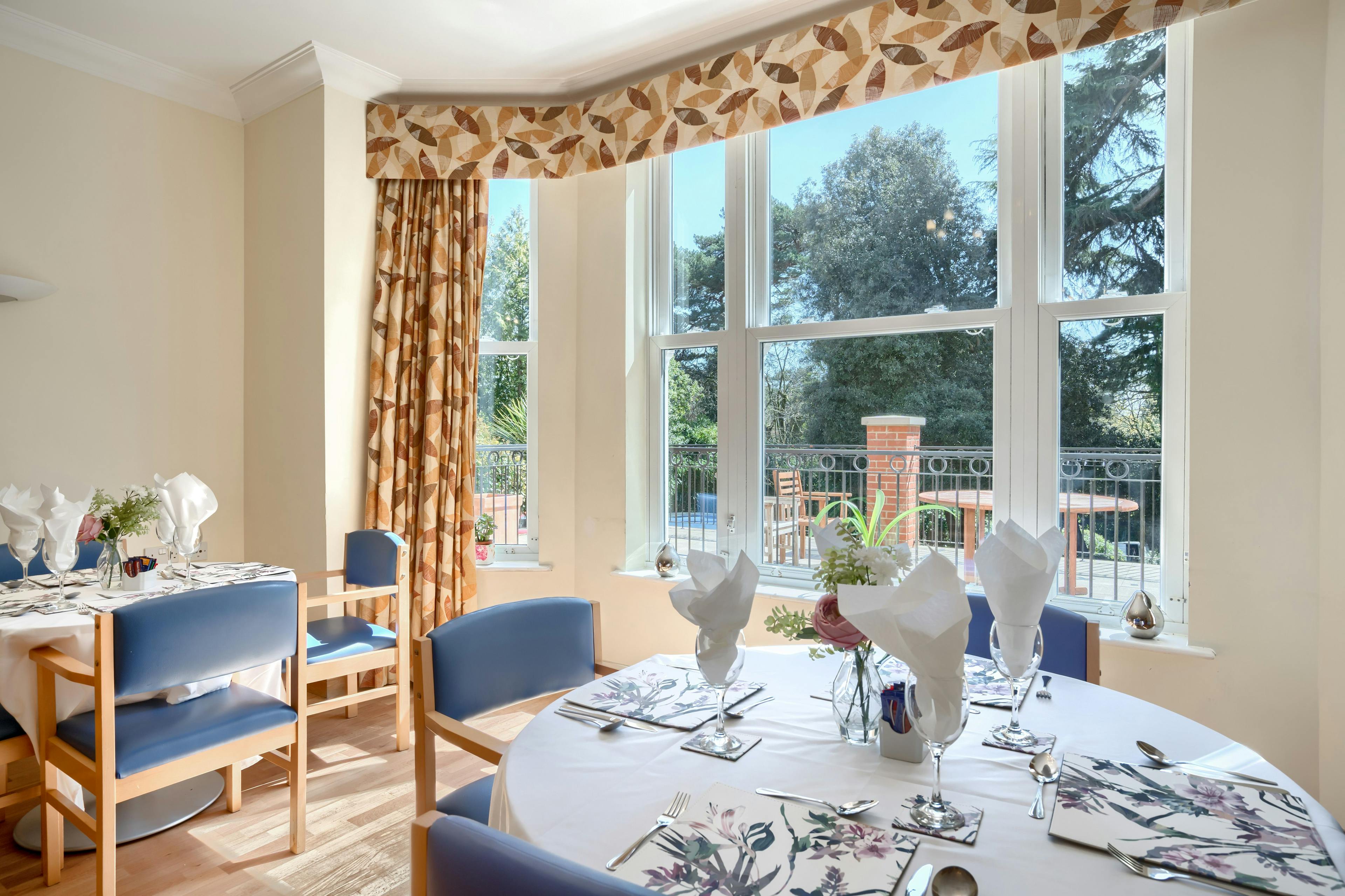 Dining area of Branksome Park care home in Poole, Dorset
