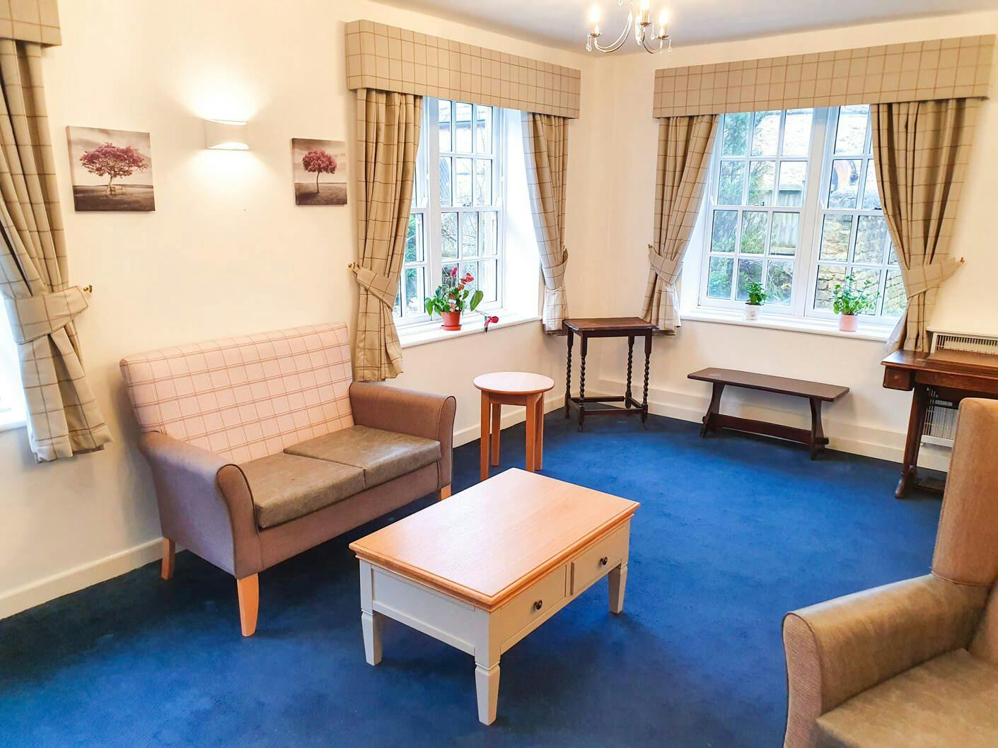 Lounge of Northleach Court care home in Cheltenham, Gloucestershire