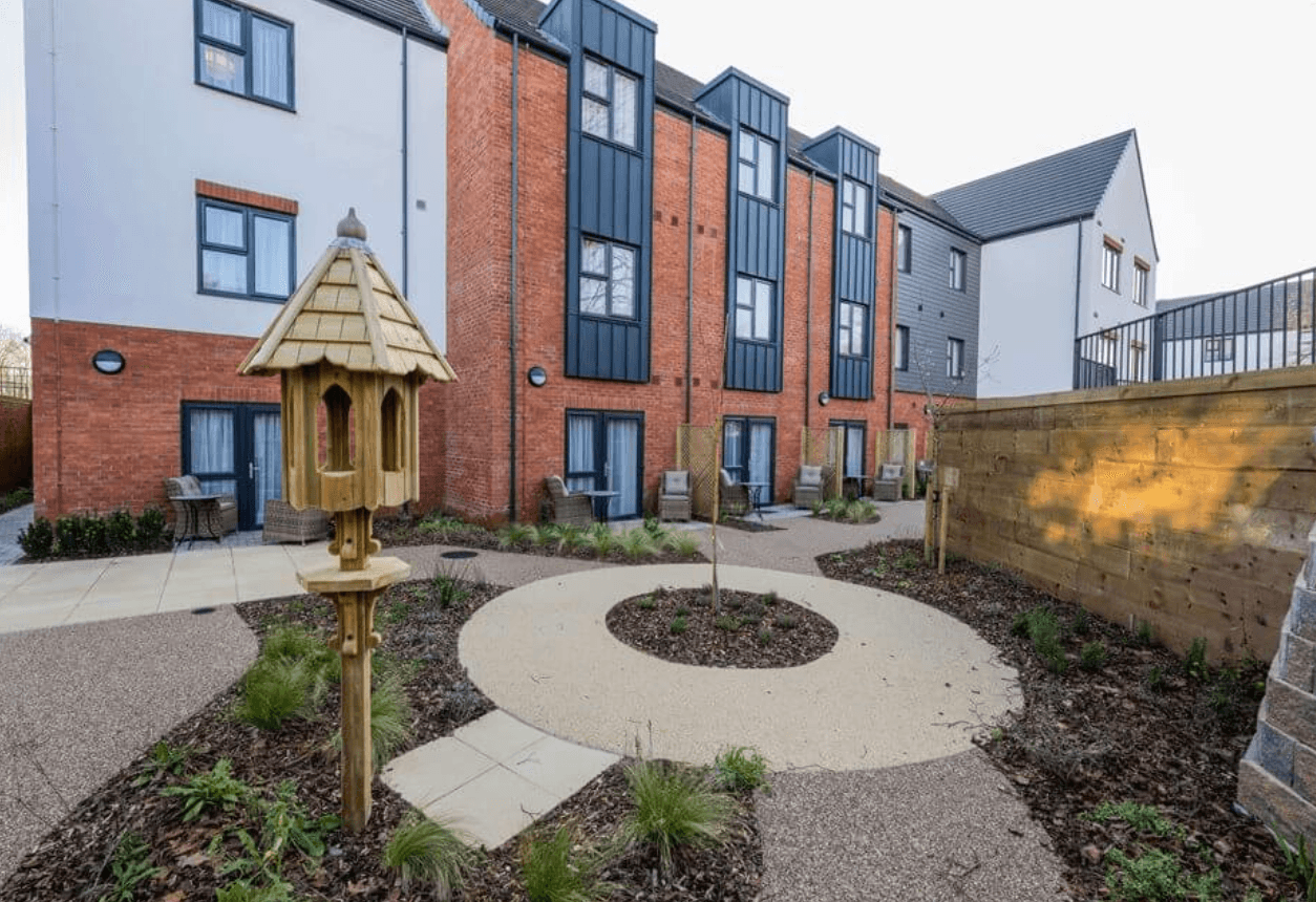 Garden at Oak Hill Mews Care Home in Market Harborough, Leicester