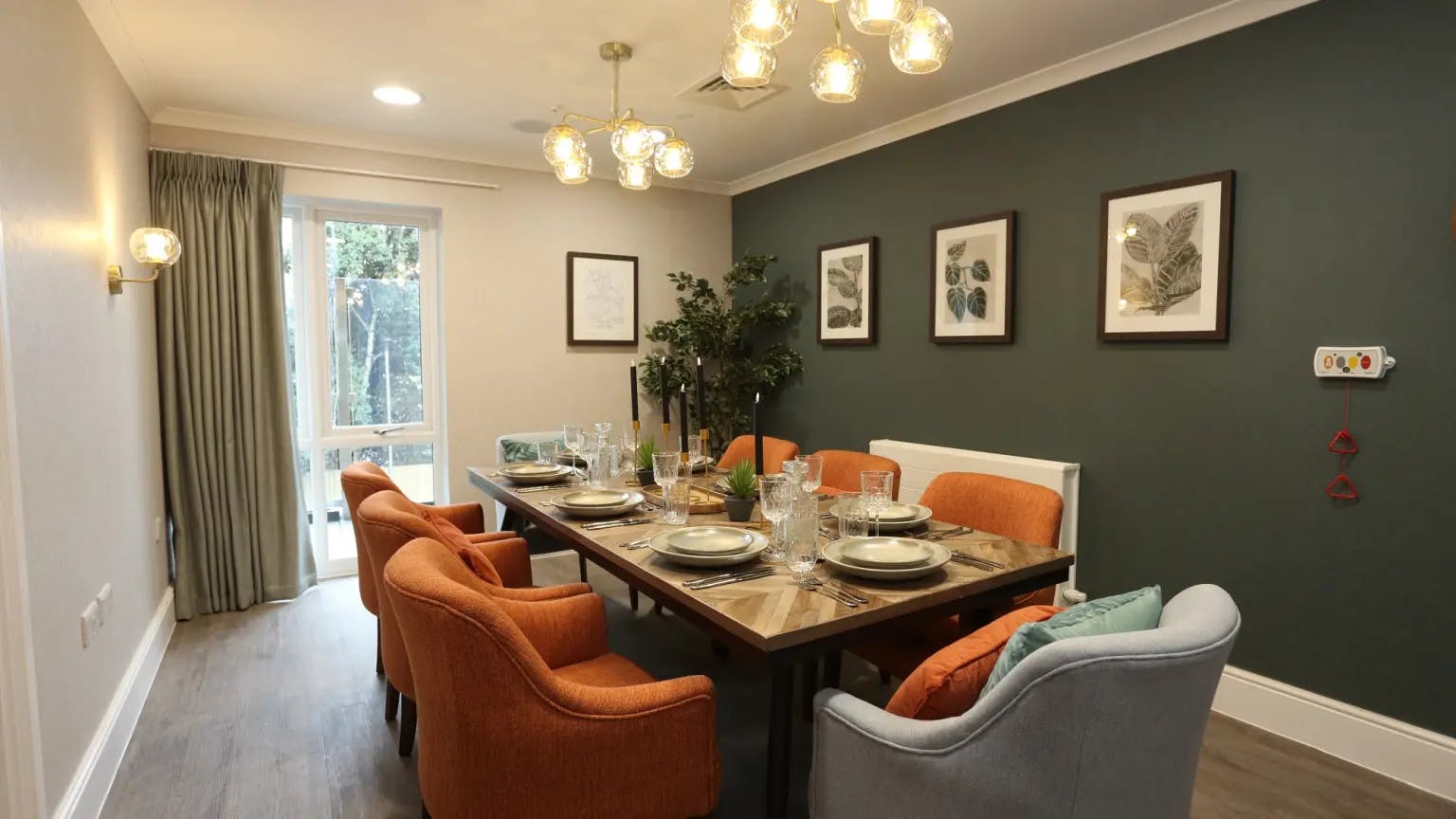 Dining room of Oakmoor Lodge care home in Bushey, Hertfordshire