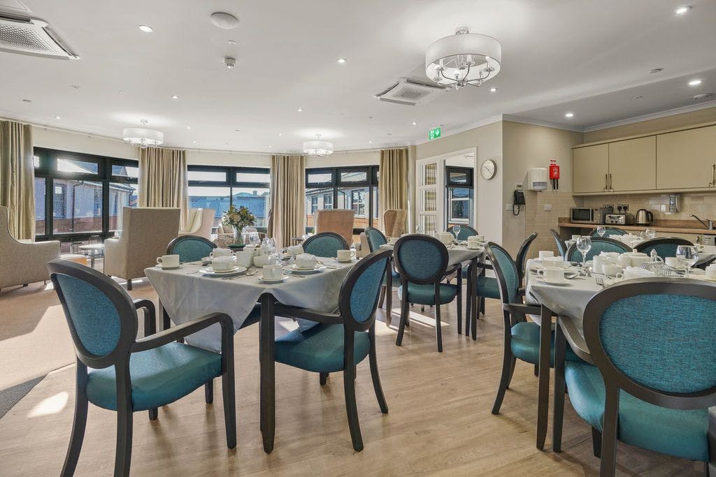 Dining room of Rossendale House care home in Burnley, Lancashire