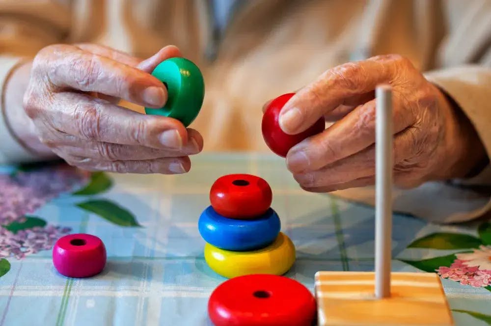 Older adult playing a memory game
