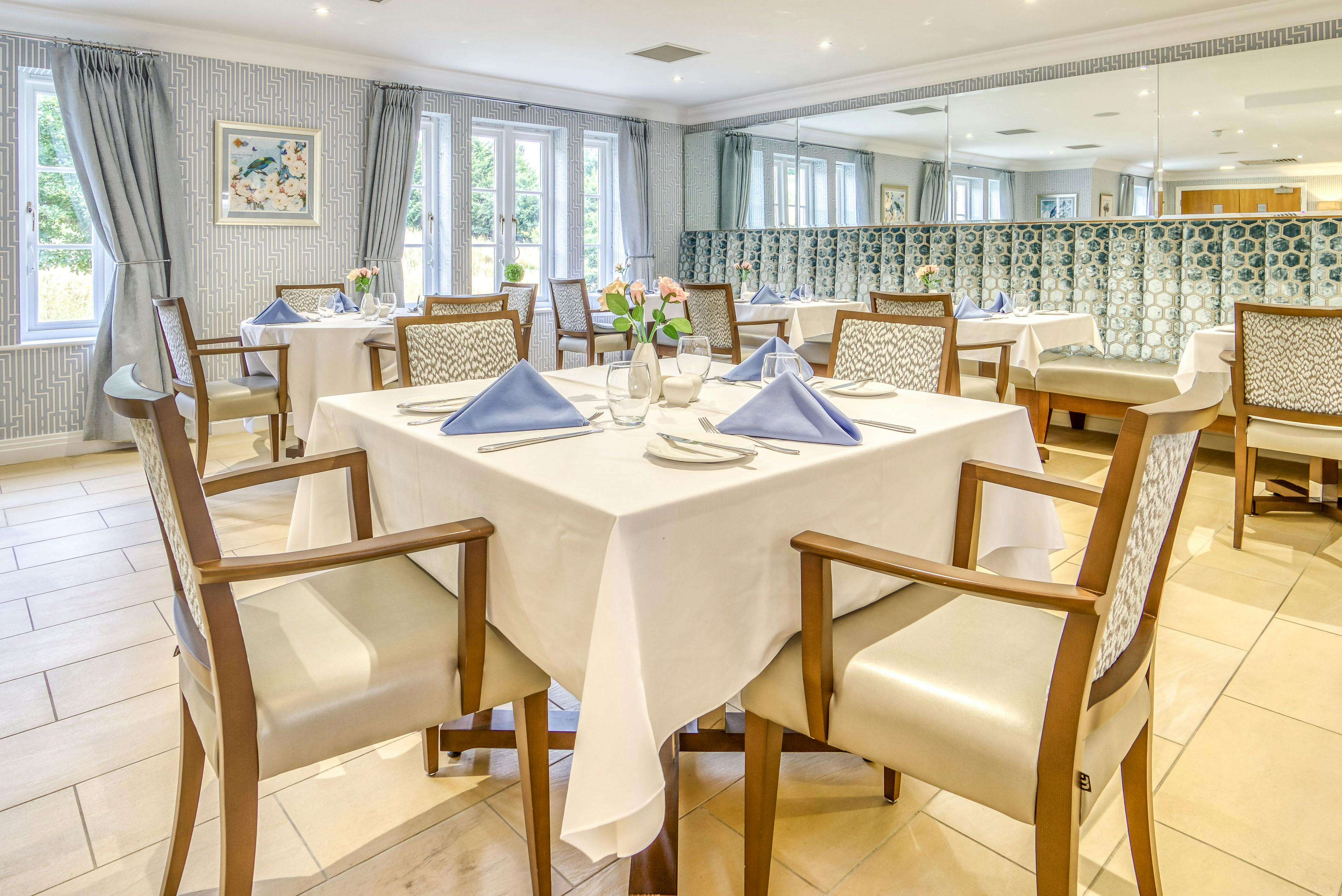 Dining area of Painswick care home in Painswick, Gloucestershire