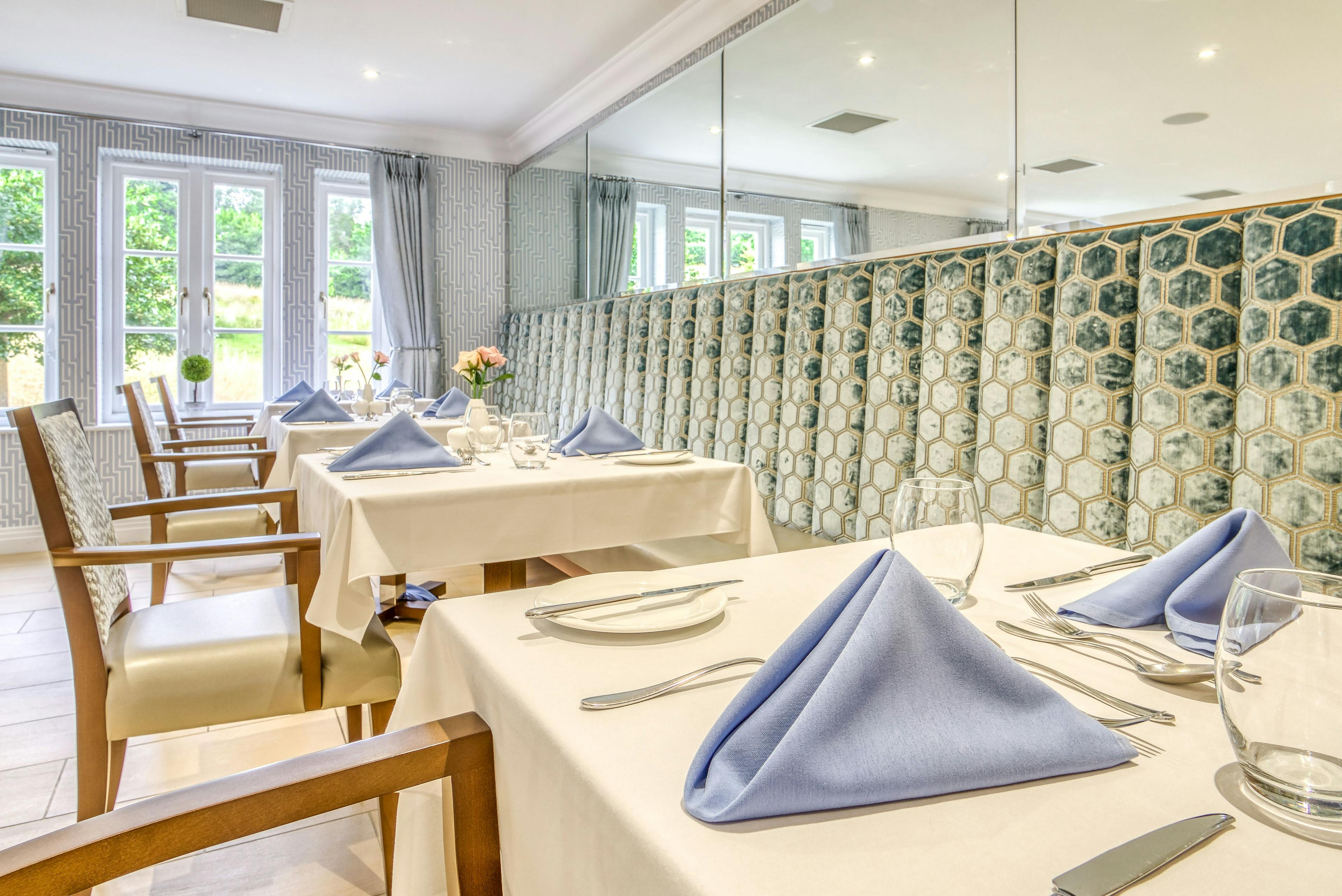 Dining area of Painswick care home in Painswick, Gloucestershire