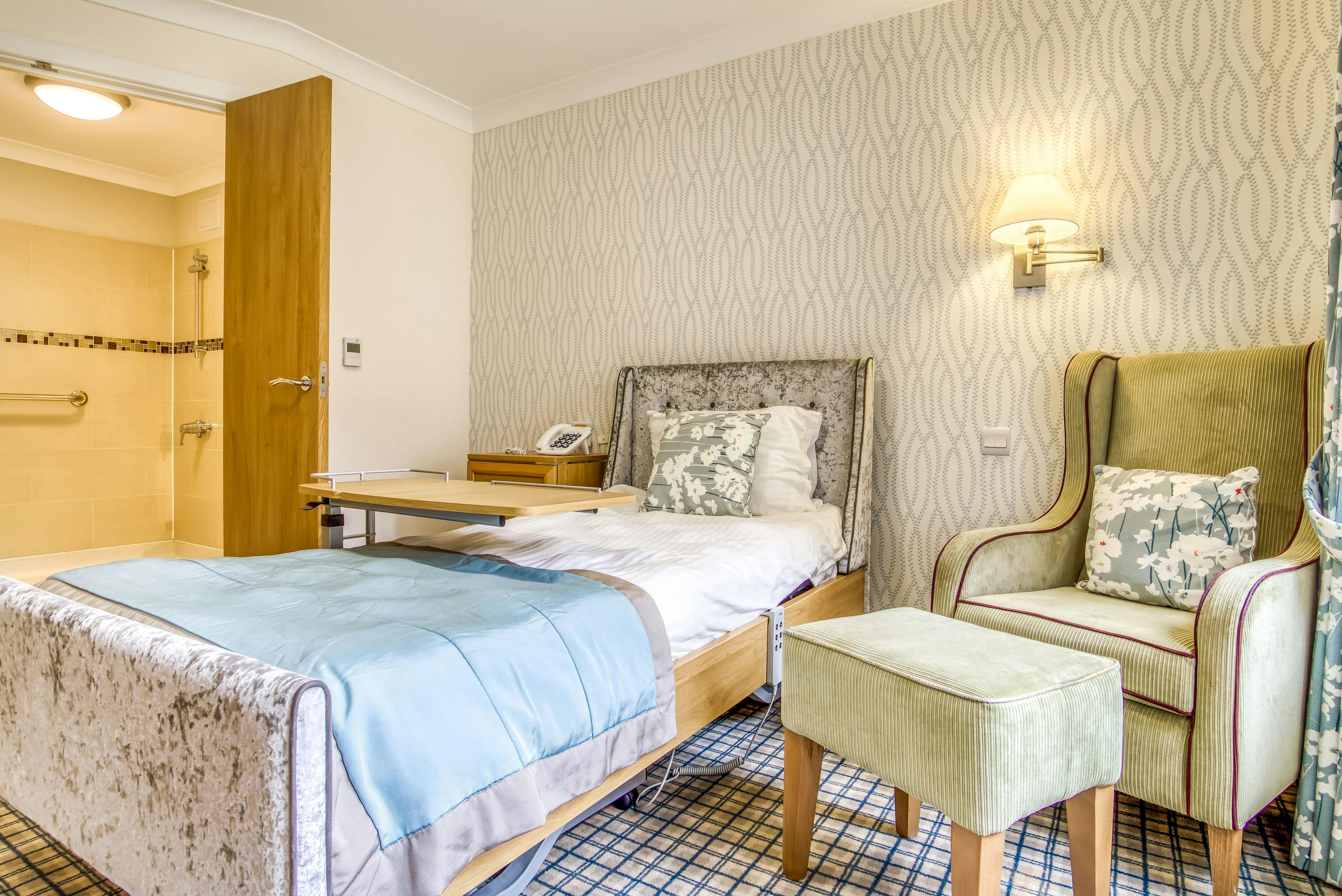 Bedroom of Wood Norton care home in Evesham, Worcestershire
