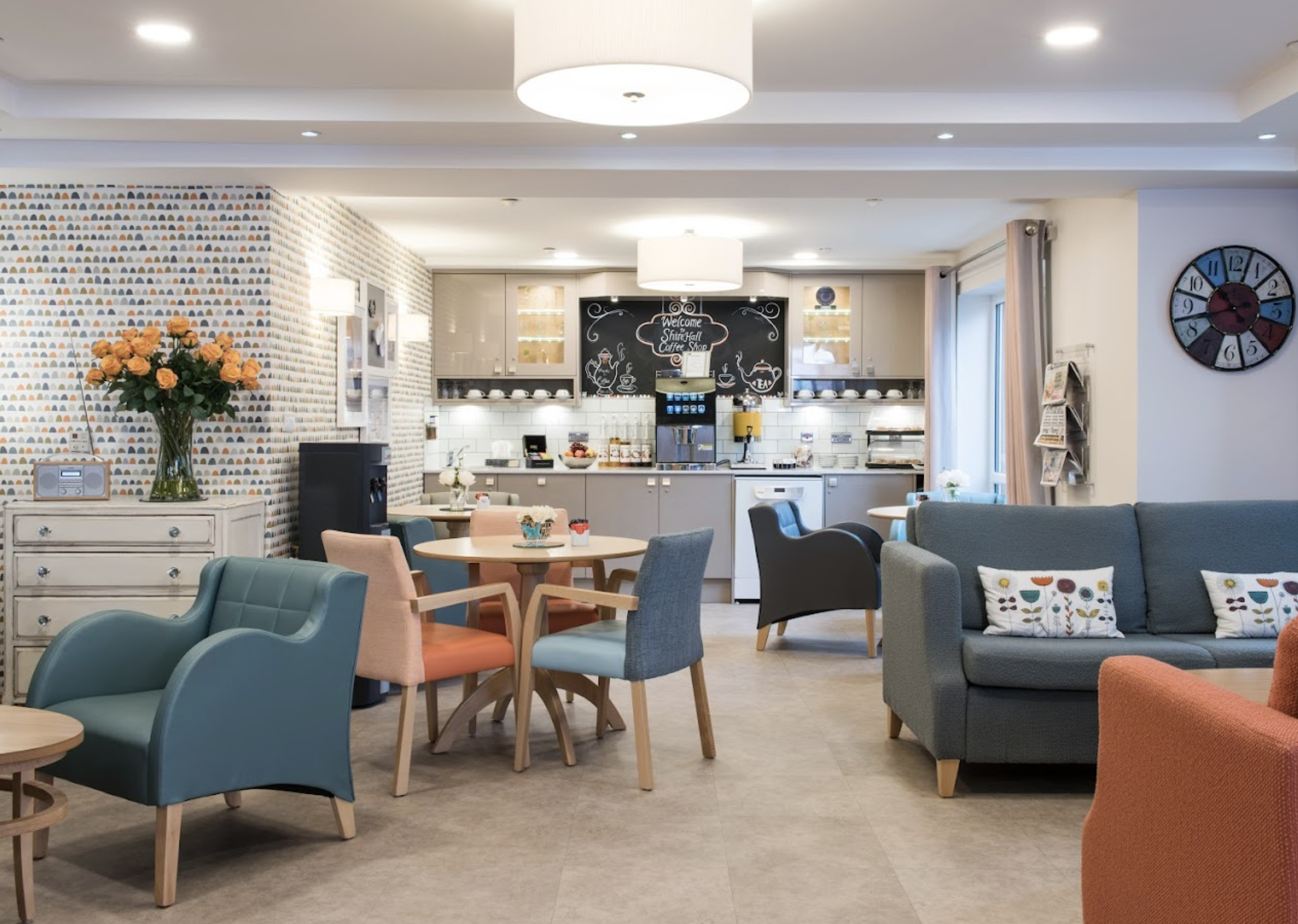 Lounge of Shire Hall care home in Cardiff, Wales