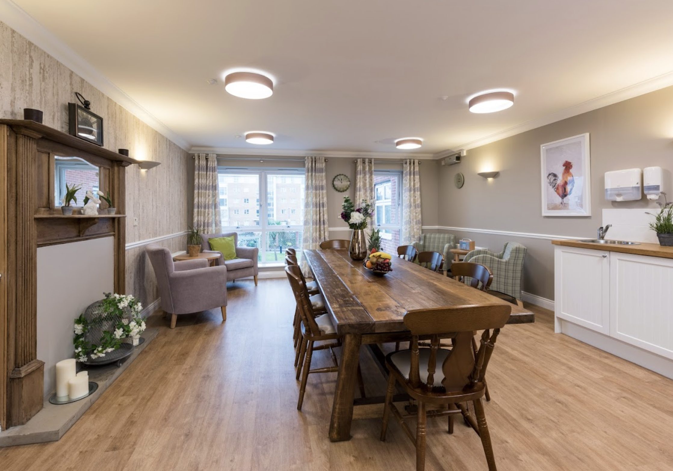 Dining area of Shire Hall care home in Cardiff, Wales