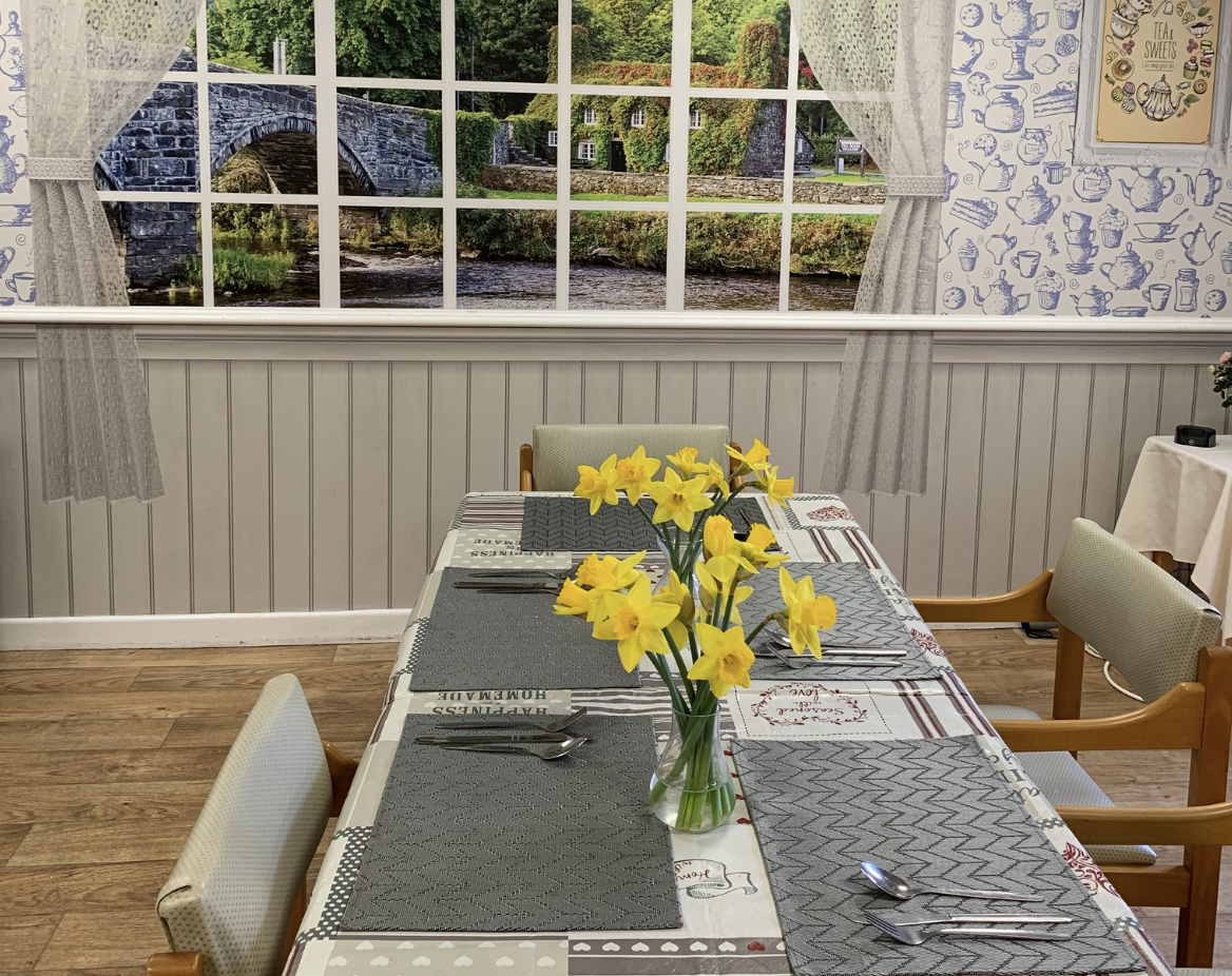 Dining area of Ty Eirin care home in Porth, Wales