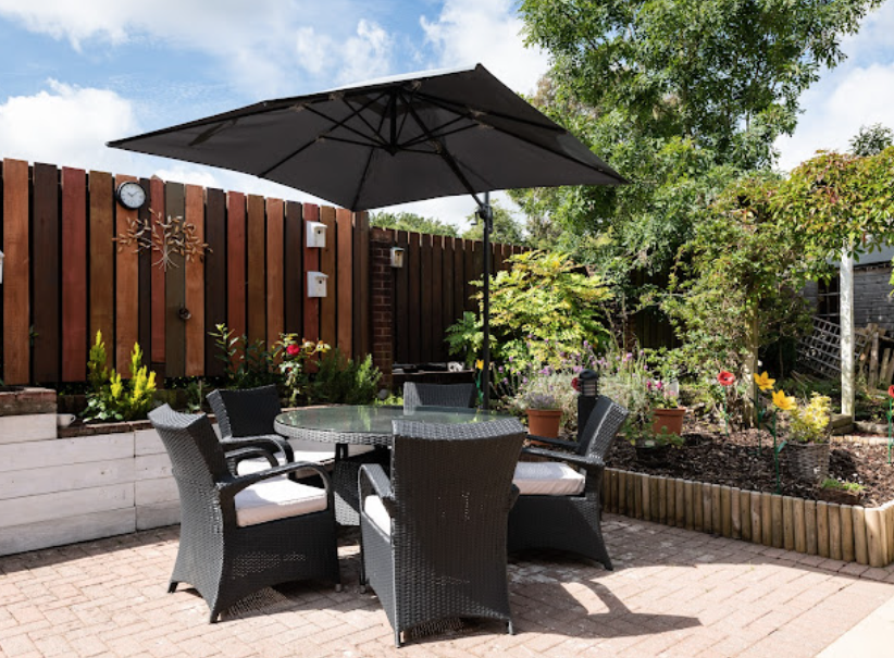 Garden of Regency House care home in Cardiff, Wales
