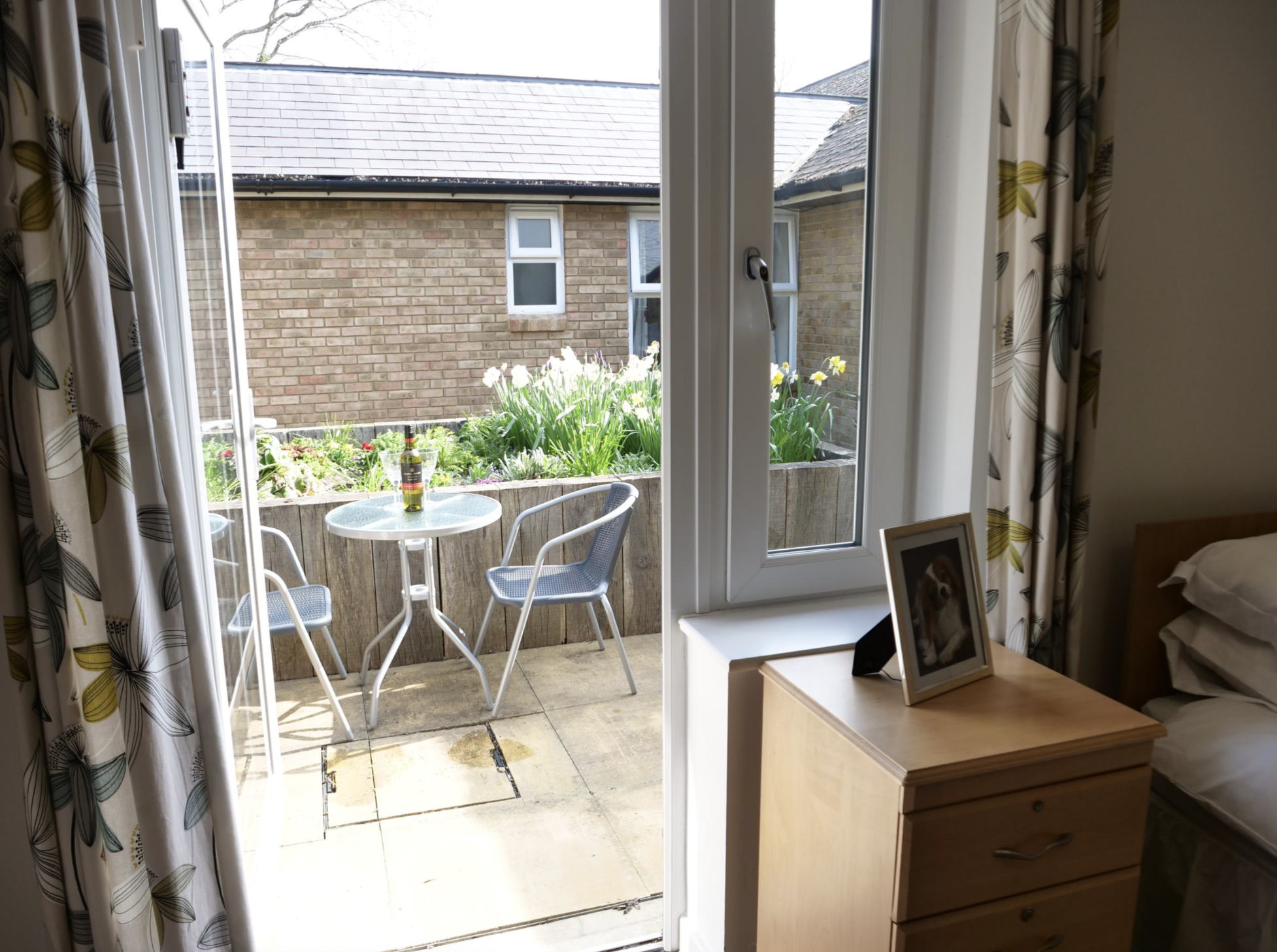 Bedroom patio of Hartley House care home in Cranbrook, Kent,