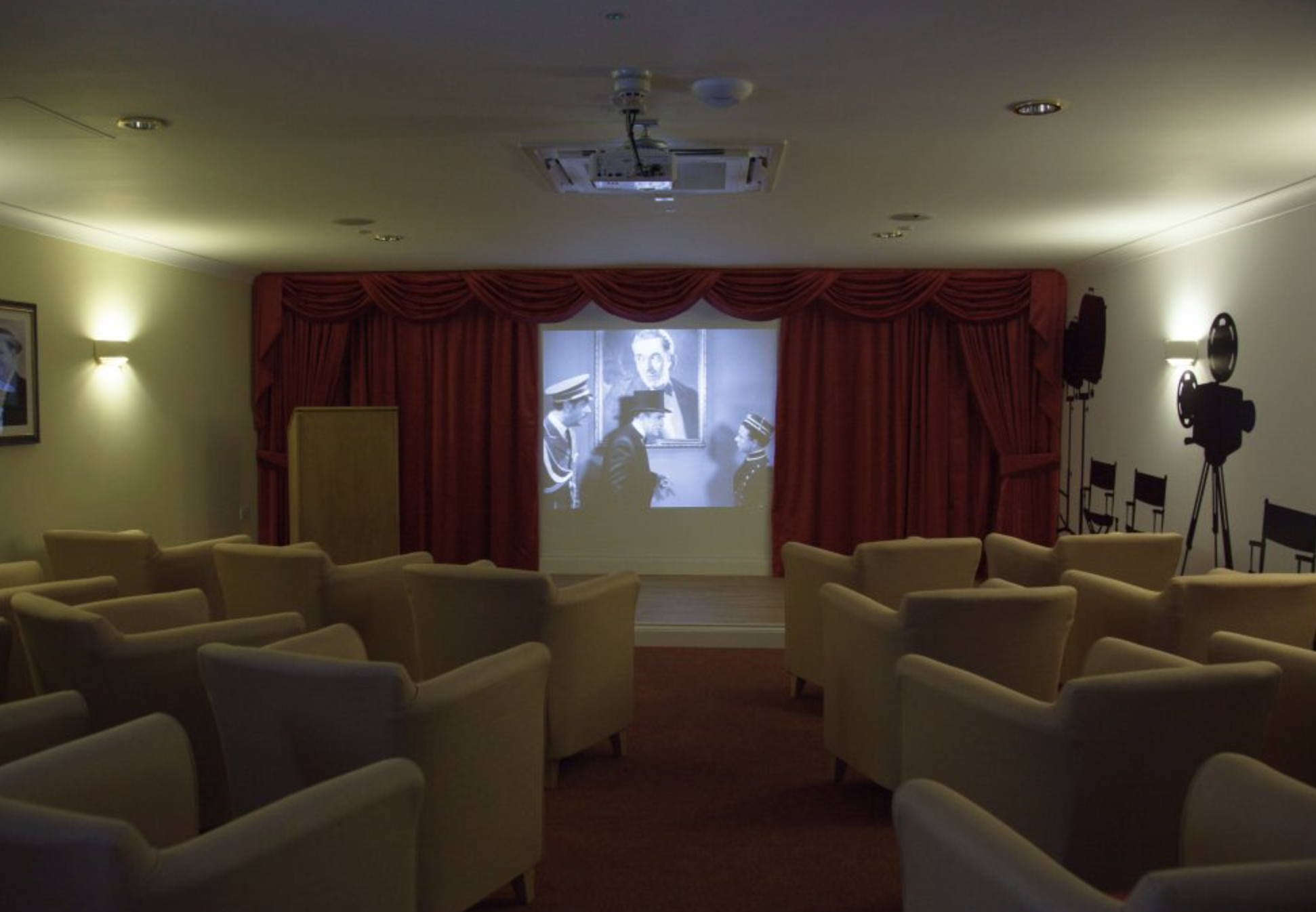Cinema of Cooperscroft care home in Potters Bar, Hertfordshire