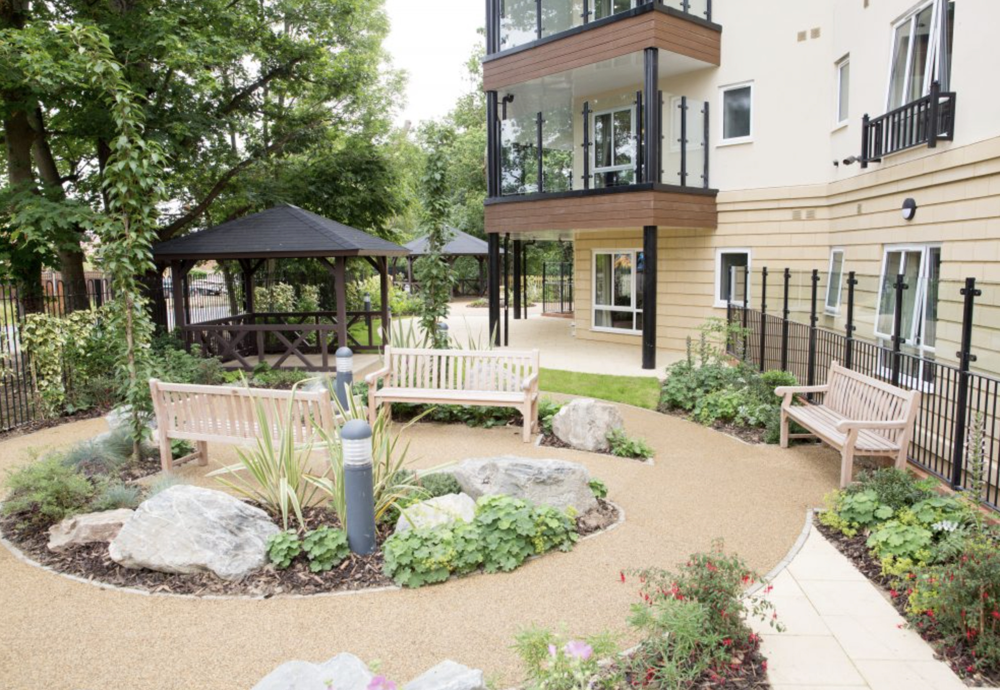 Garden of Cuffley Manor care home in Potters Bar, Hertfordshire