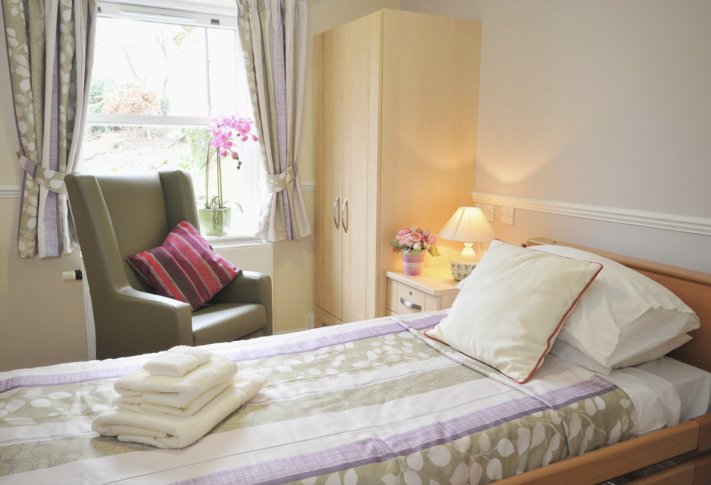 Bedroom of Cleveland House care home in Huddersfield, West Yorkshire