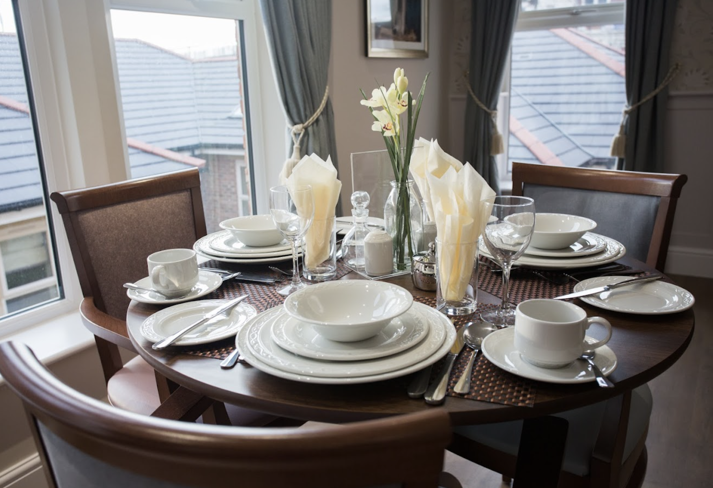 Dining room of Wykebeck Court care home in Leeds, Yorkshire