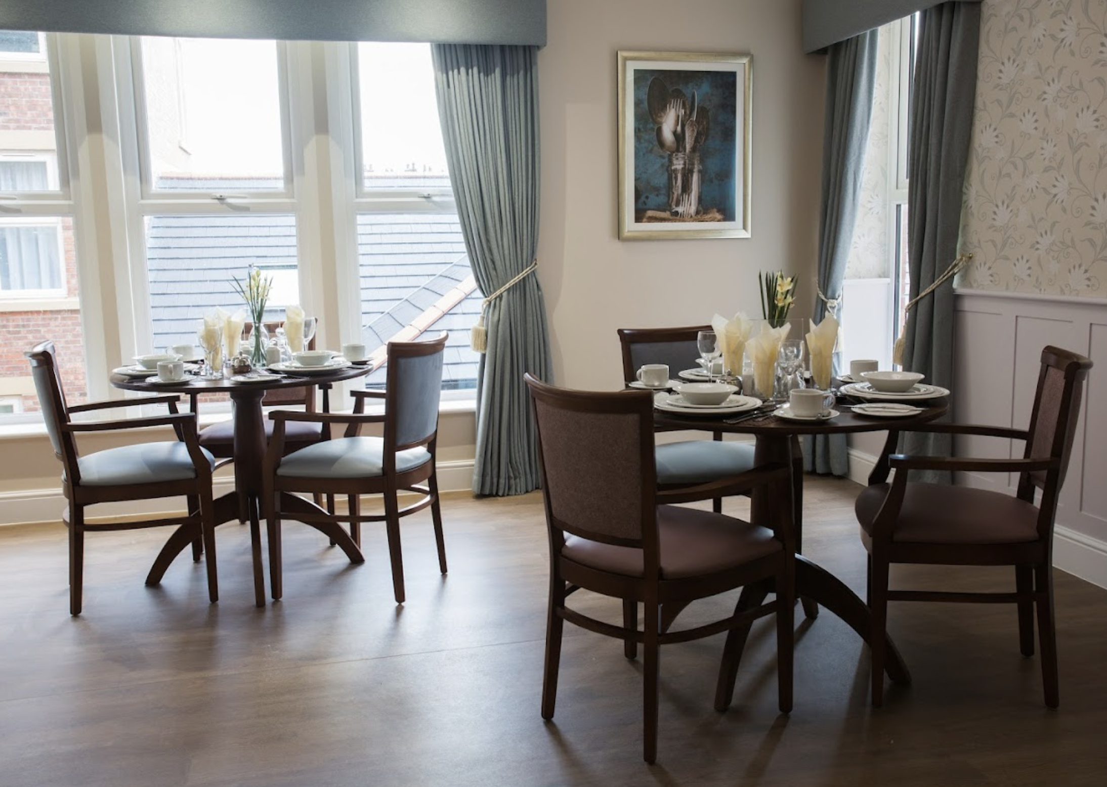 Dining room of Wykebeck Court care home in Leeds, Yorkshire